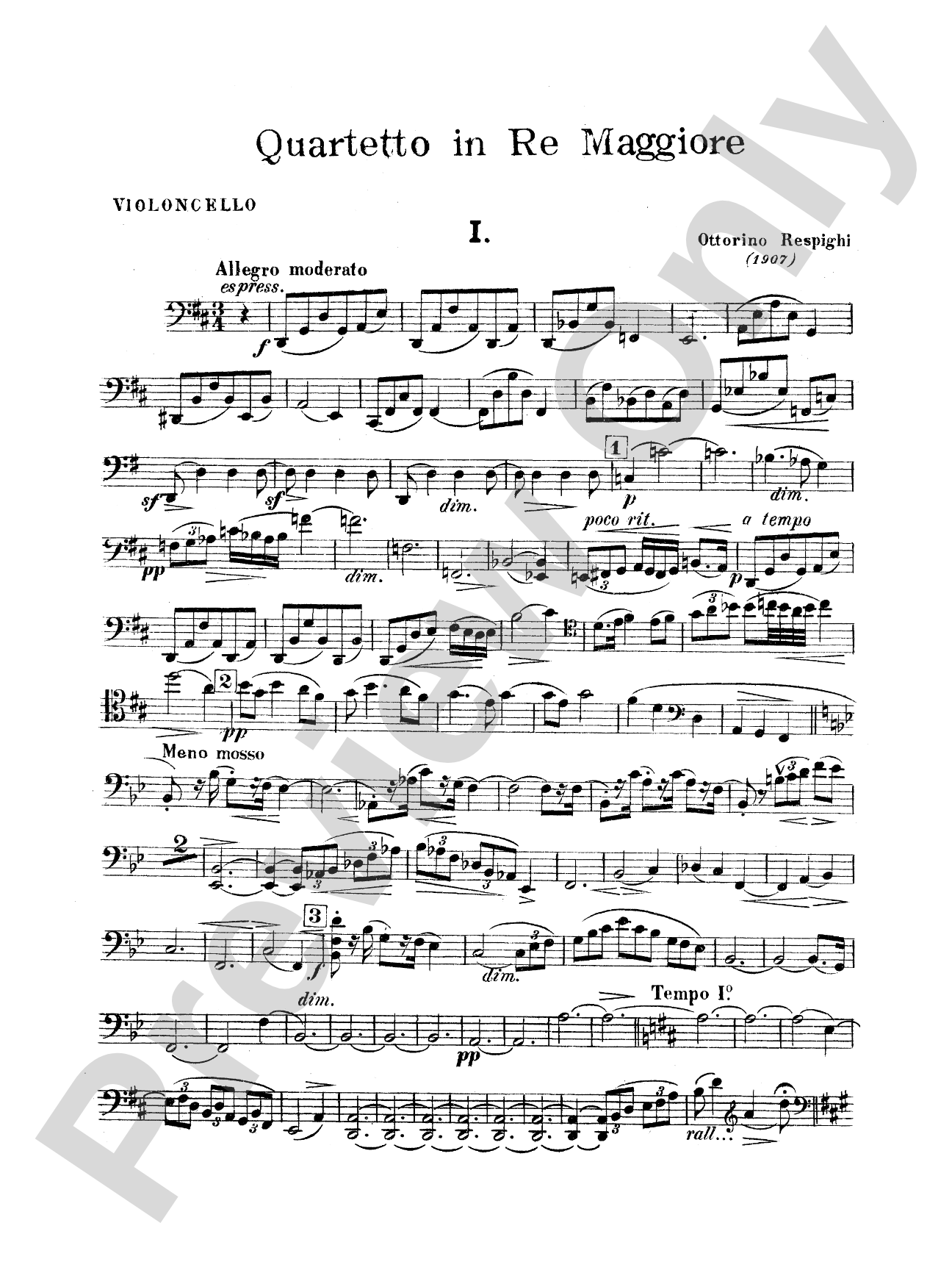 String Quartet in D Major (1907): Cello