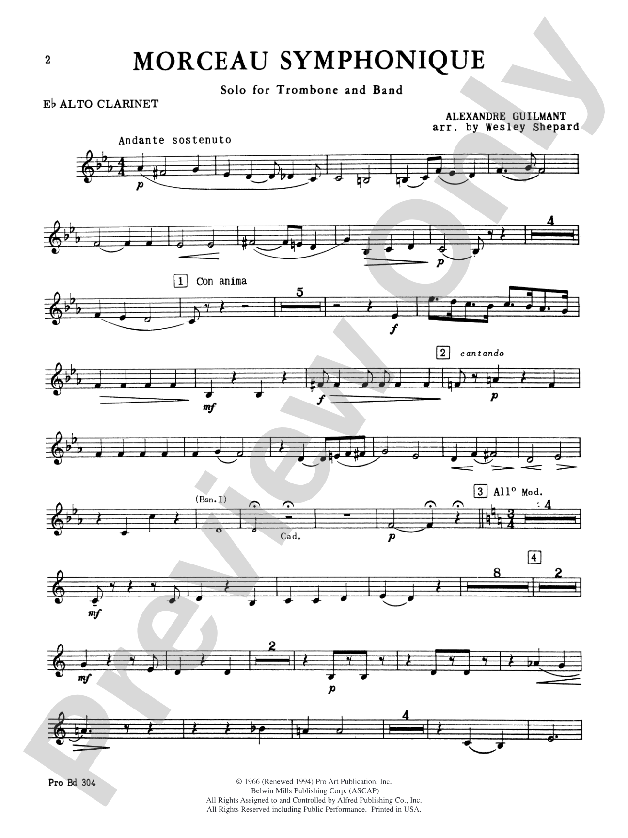 Morceau Symphonique (Trombone Solo and Band): E-flat Alto Clarinet
