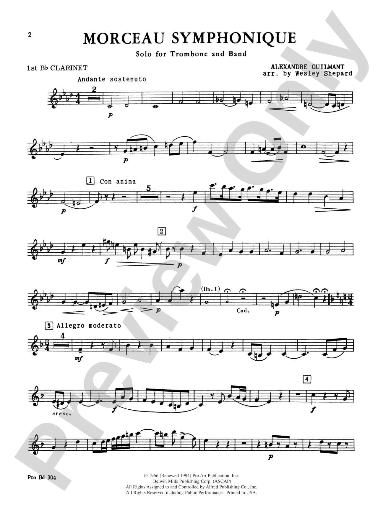 Morceau Symphonique (Trombone Solo and Band): 1st B-flat Clarinet