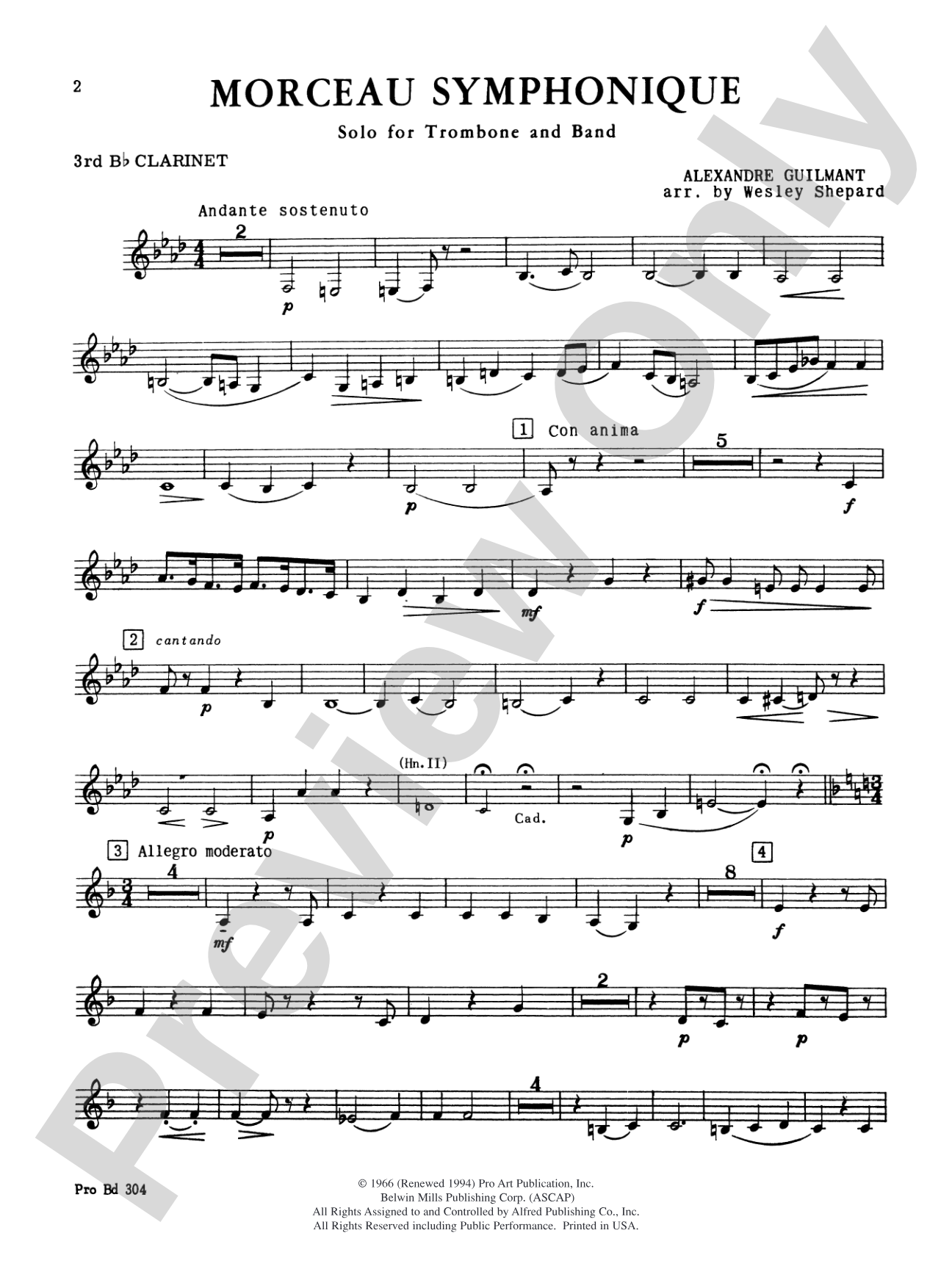 Morceau Symphonique (Trombone Solo and Band): 3rd B-flat Clarinet