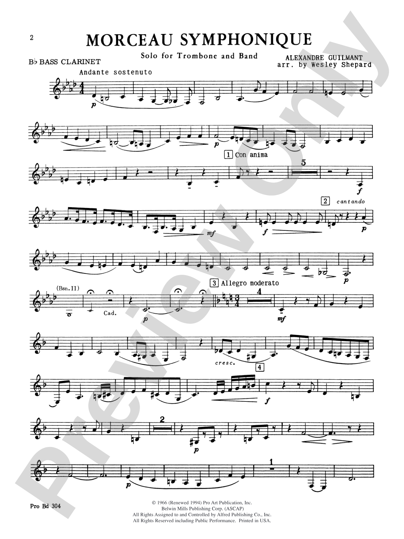 Morceau Symphonique (Trombone Solo and Band): B-flat Bass Clarinet