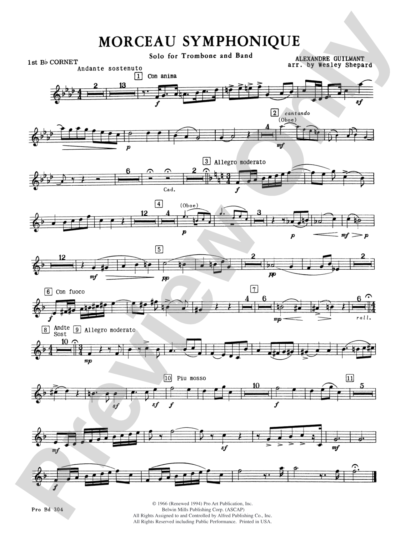 Morceau Symphonique (Trombone Solo and Band): 1st B-flat Cornet