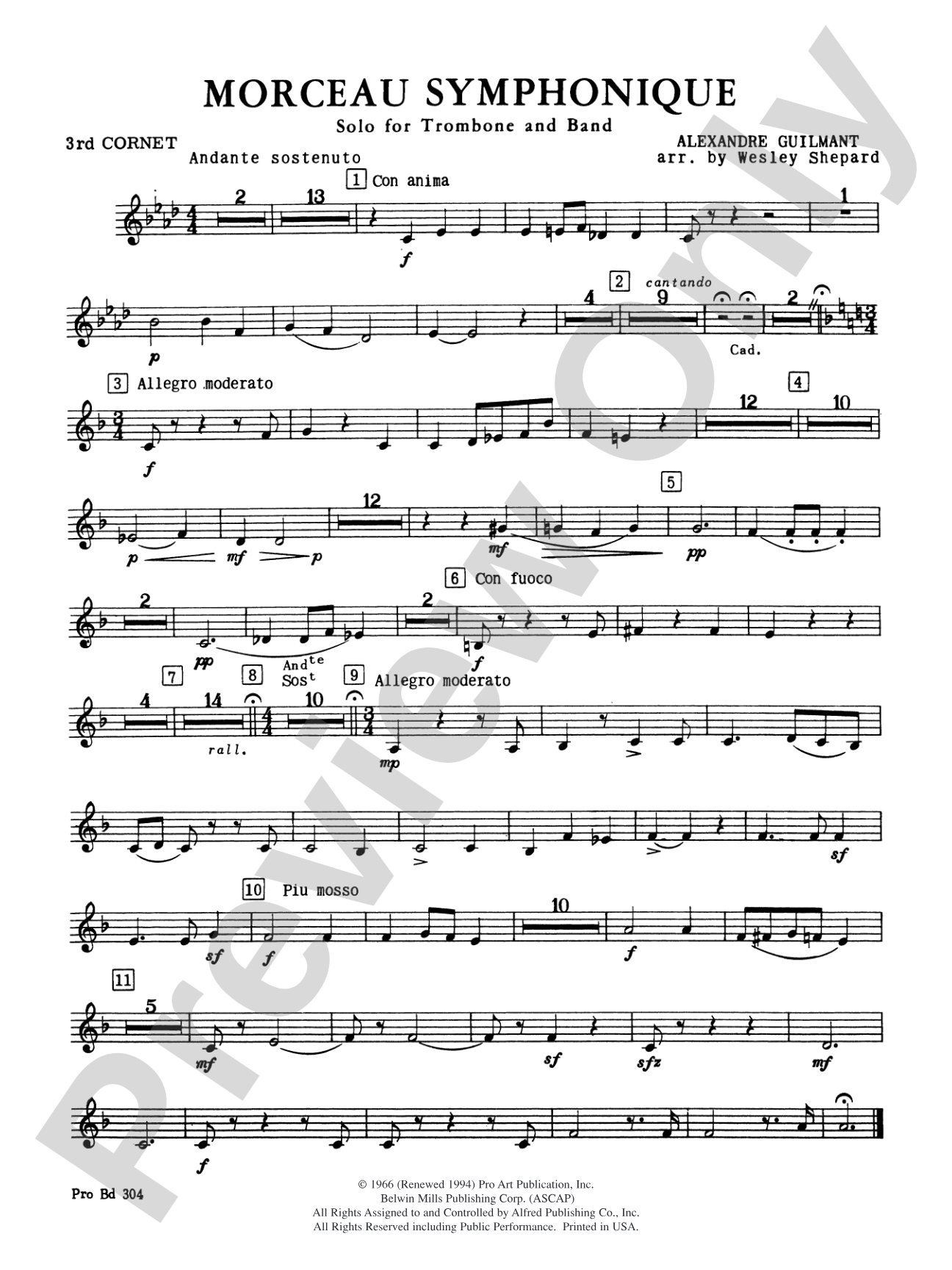 Morceau Symphonique (Trombone Solo and Band): 3rd B-flat Cornet