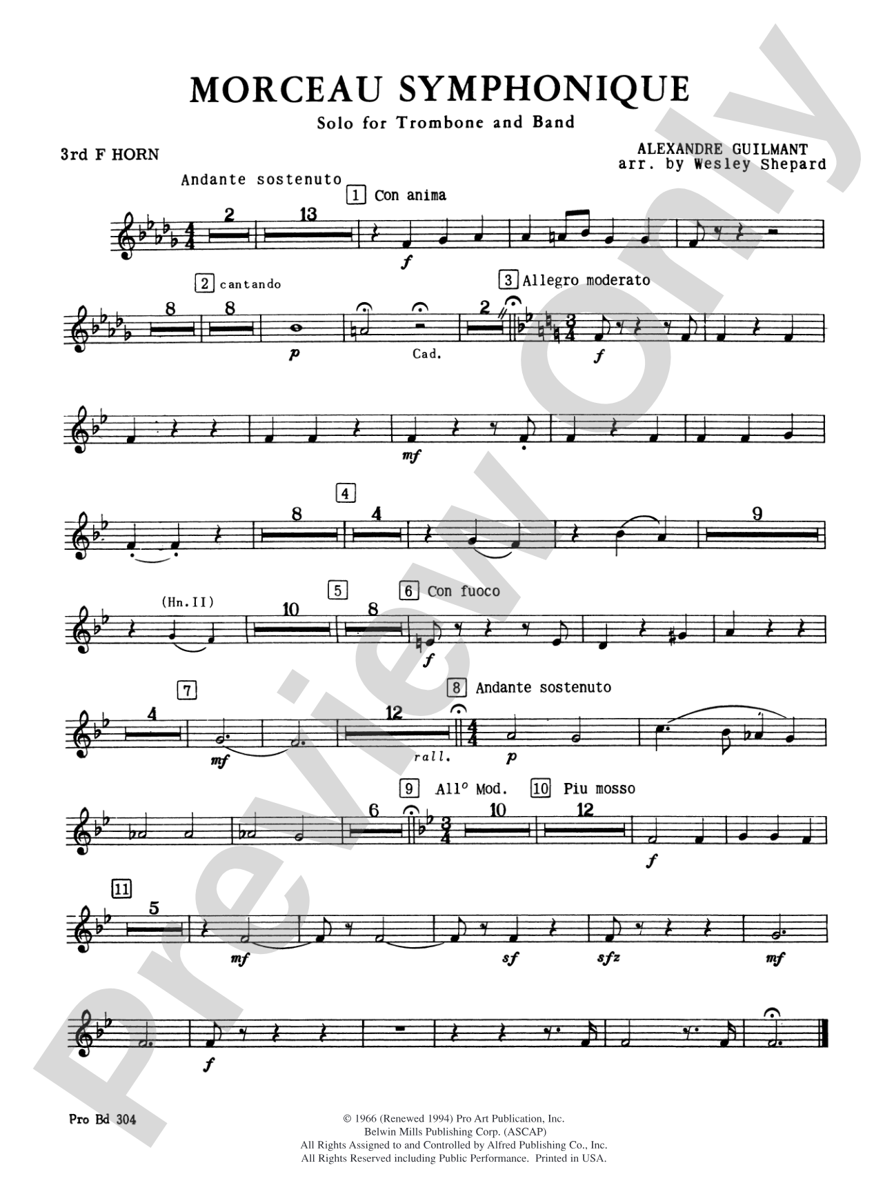 Morceau Symphonique (Trombone Solo and Band): 3rd F Horn