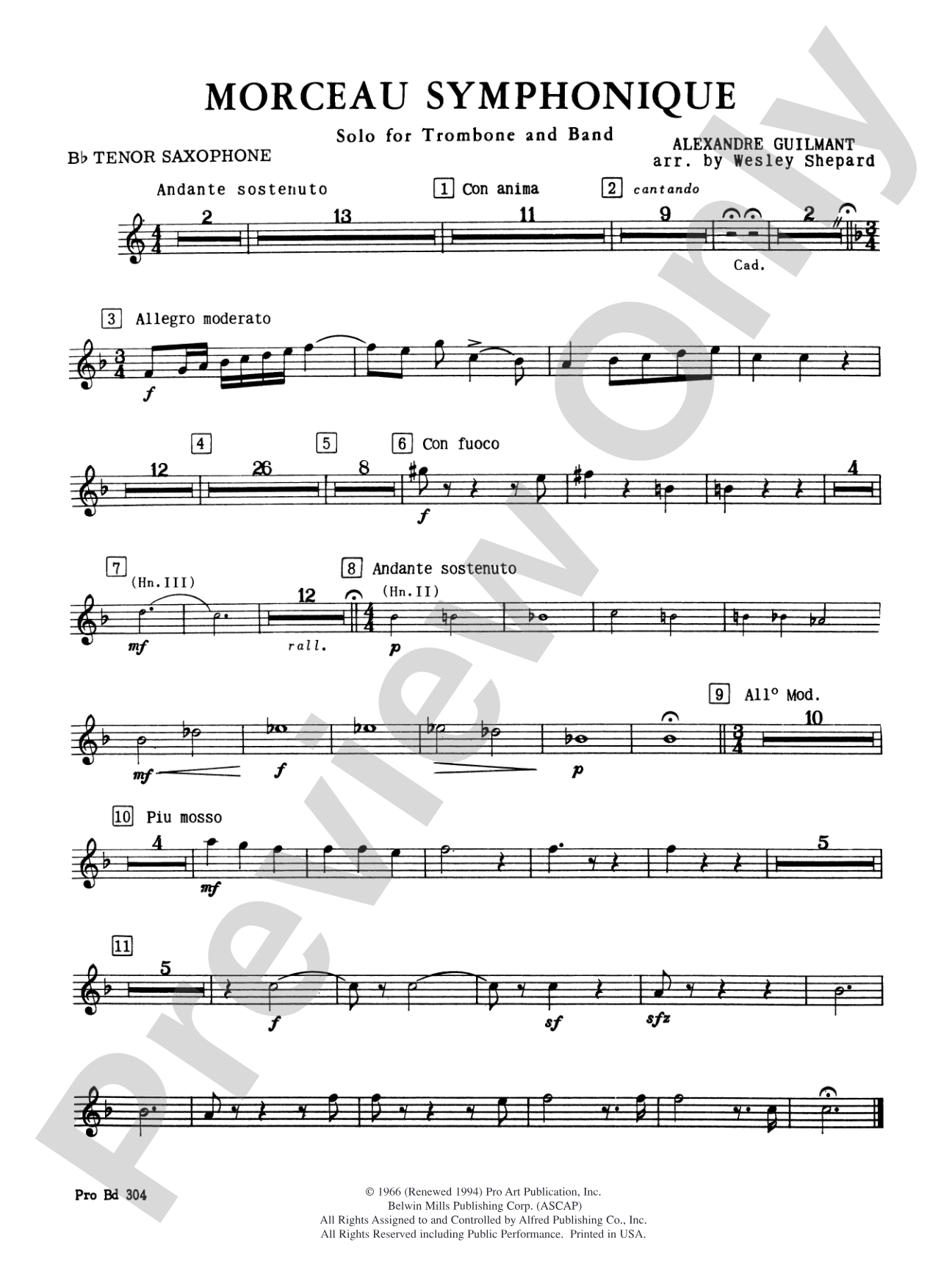 Morceau Symphonique (Trombone Solo and Band): B-flat Tenor Saxophone