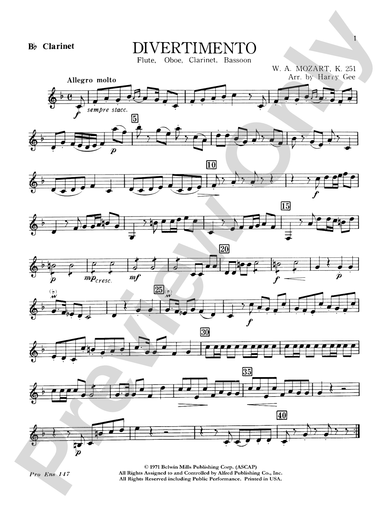 Divertimento: 1st B-flat Clarinet