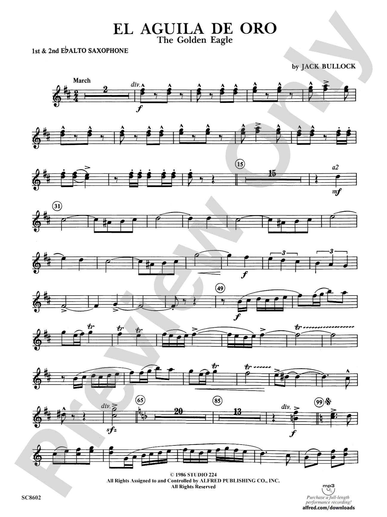 El Aguila de Oro: 1st & 2nd E-flat Alto Saxophone