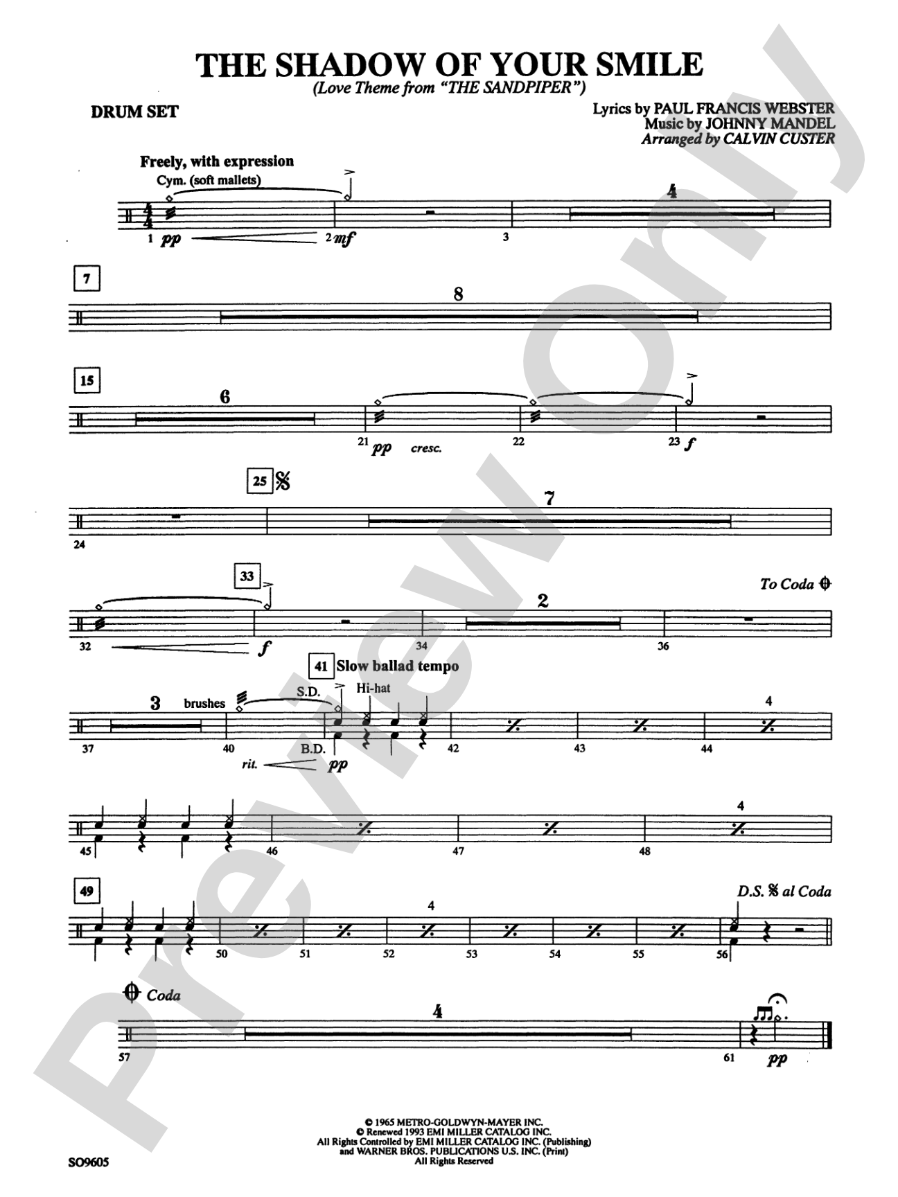 The Shadow of Your Smile (from The Sandpiper): Drums