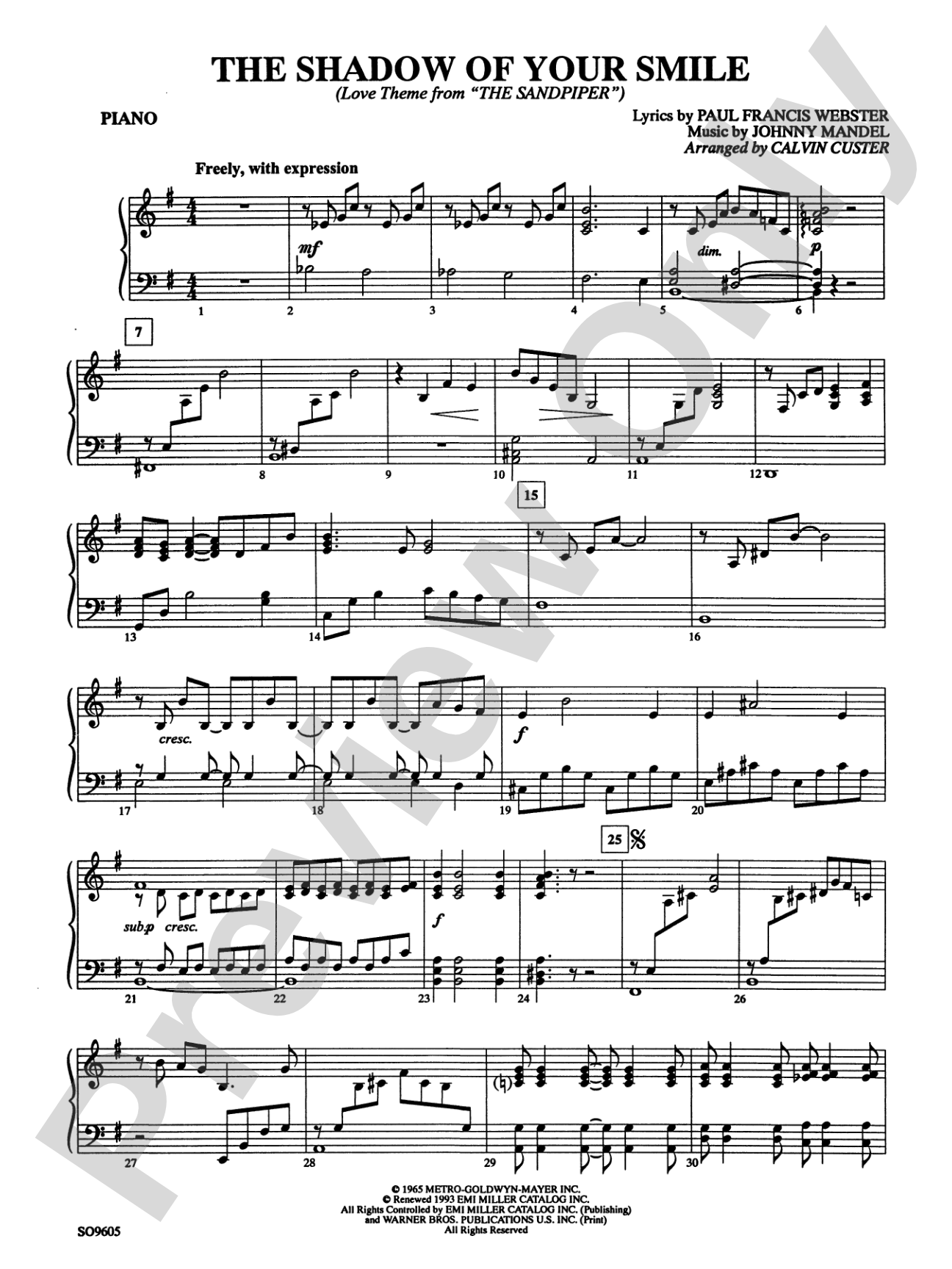 The Shadow of Your Smile (from The Sandpiper): Piano Accompaniment