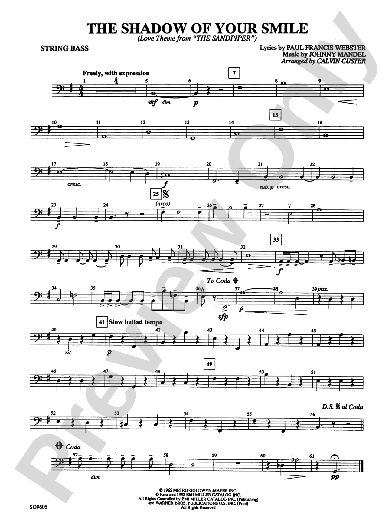 The Shadow of Your Smile (from The Sandpiper): String Bass