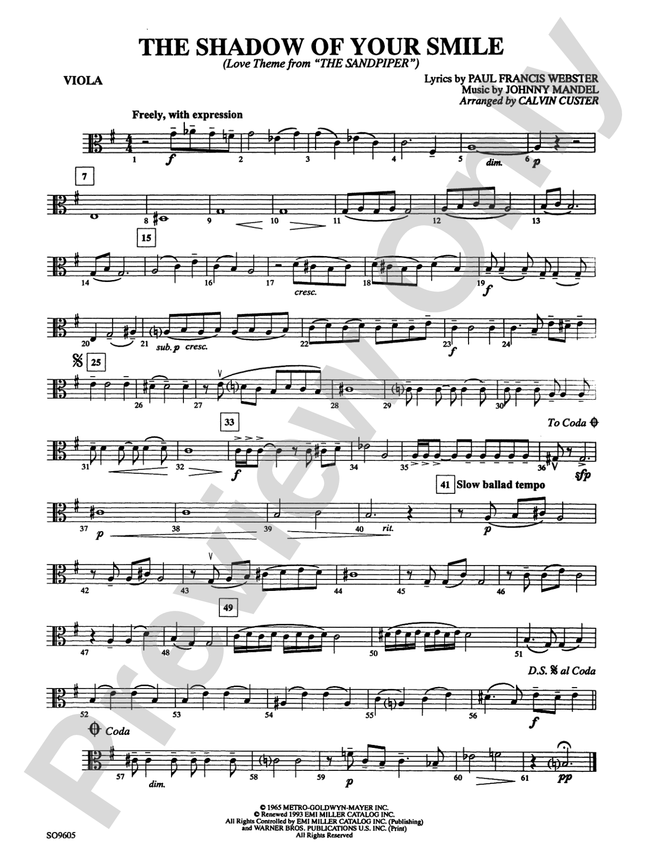 The Shadow of Your Smile (from The Sandpiper): Viola