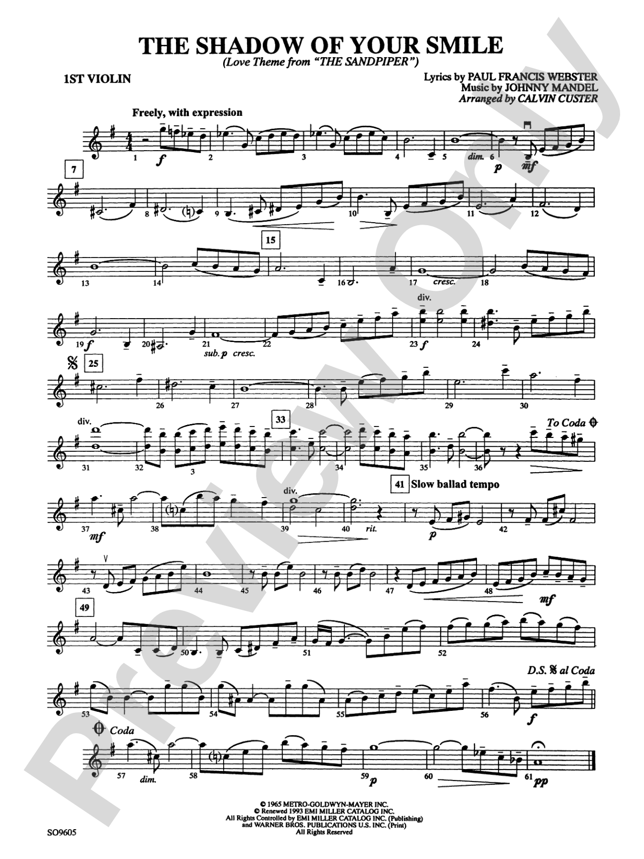 The Shadow of Your Smile (from The Sandpiper): 1st Violin