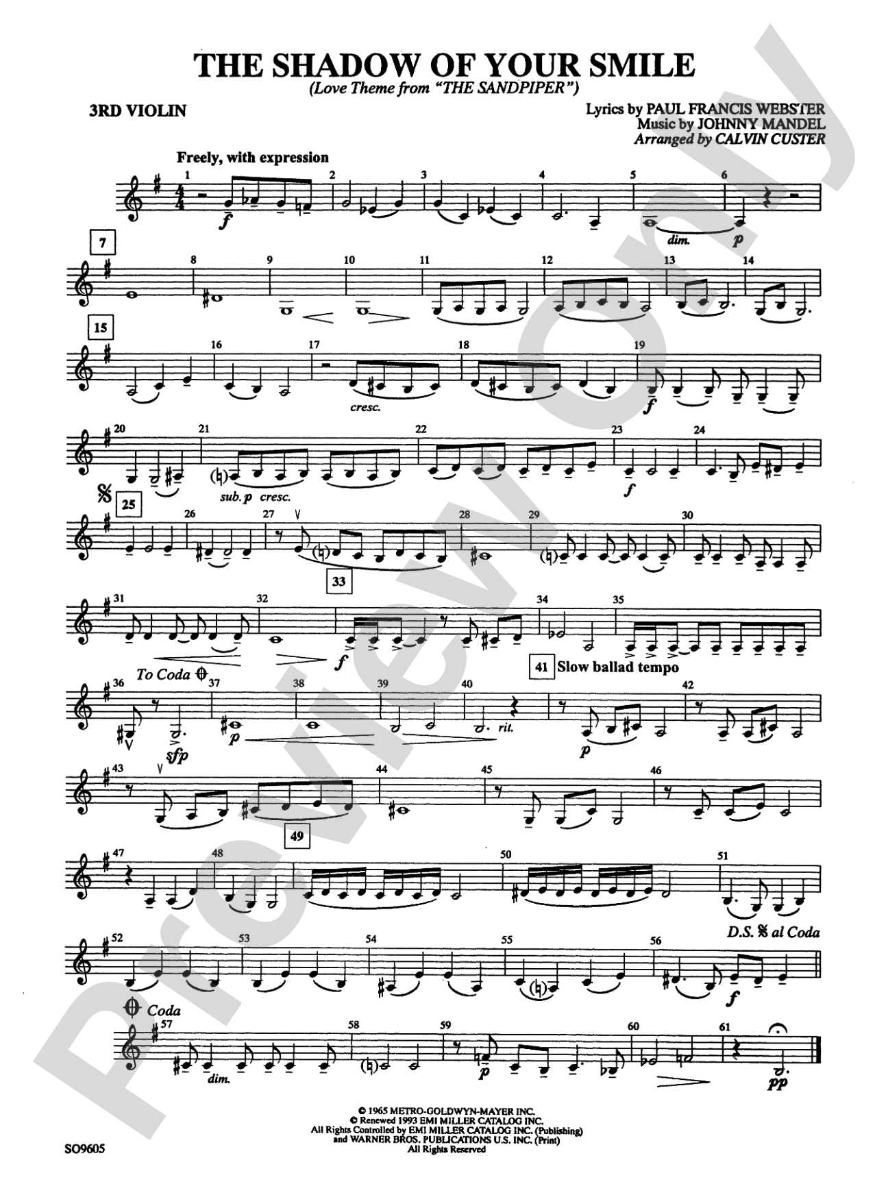 The Shadow of Your Smile (from The Sandpiper): 3rd Violin (Viola [TC])