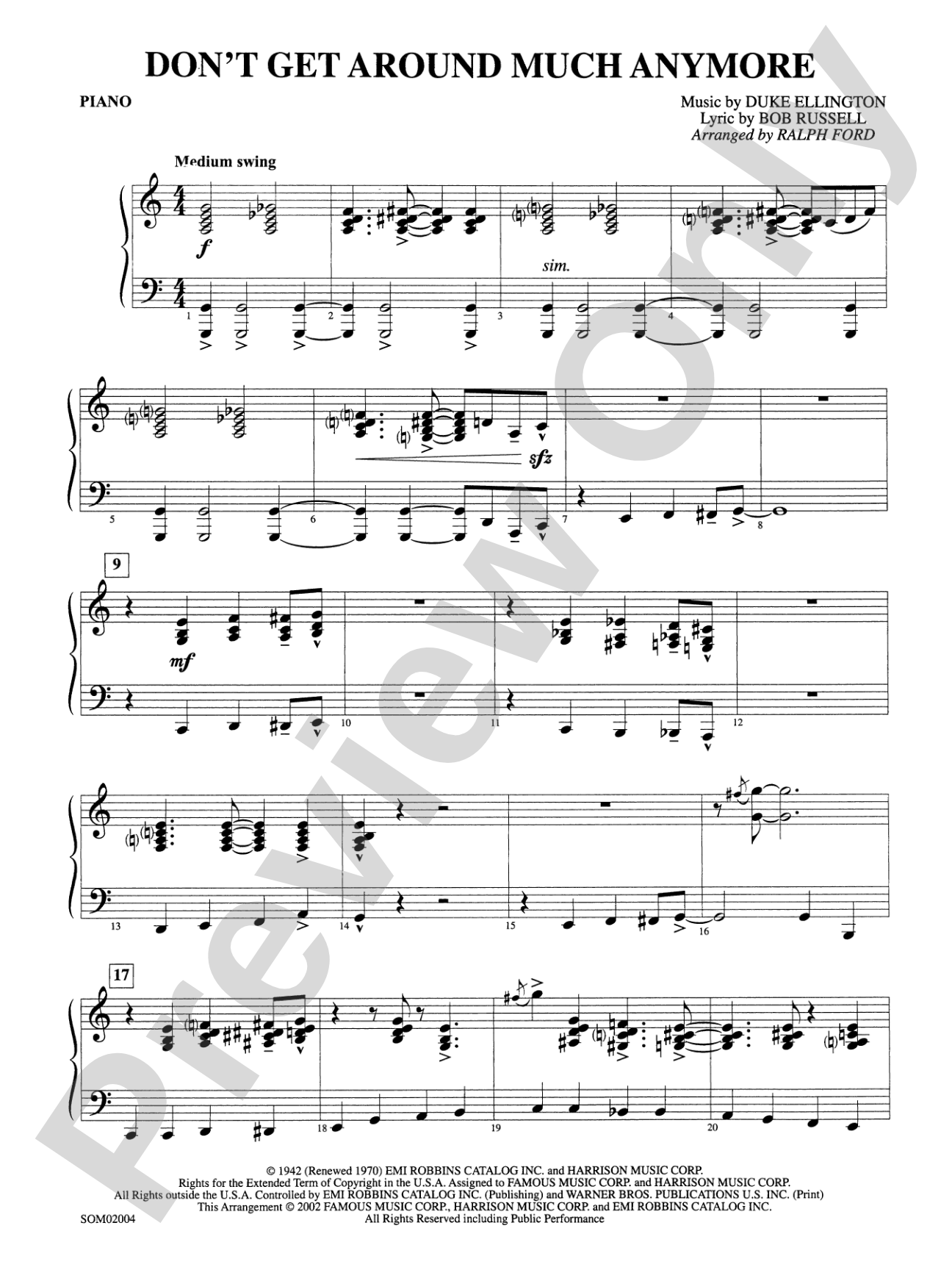 Don't Get Around Much Anymore: Piano Accompaniment