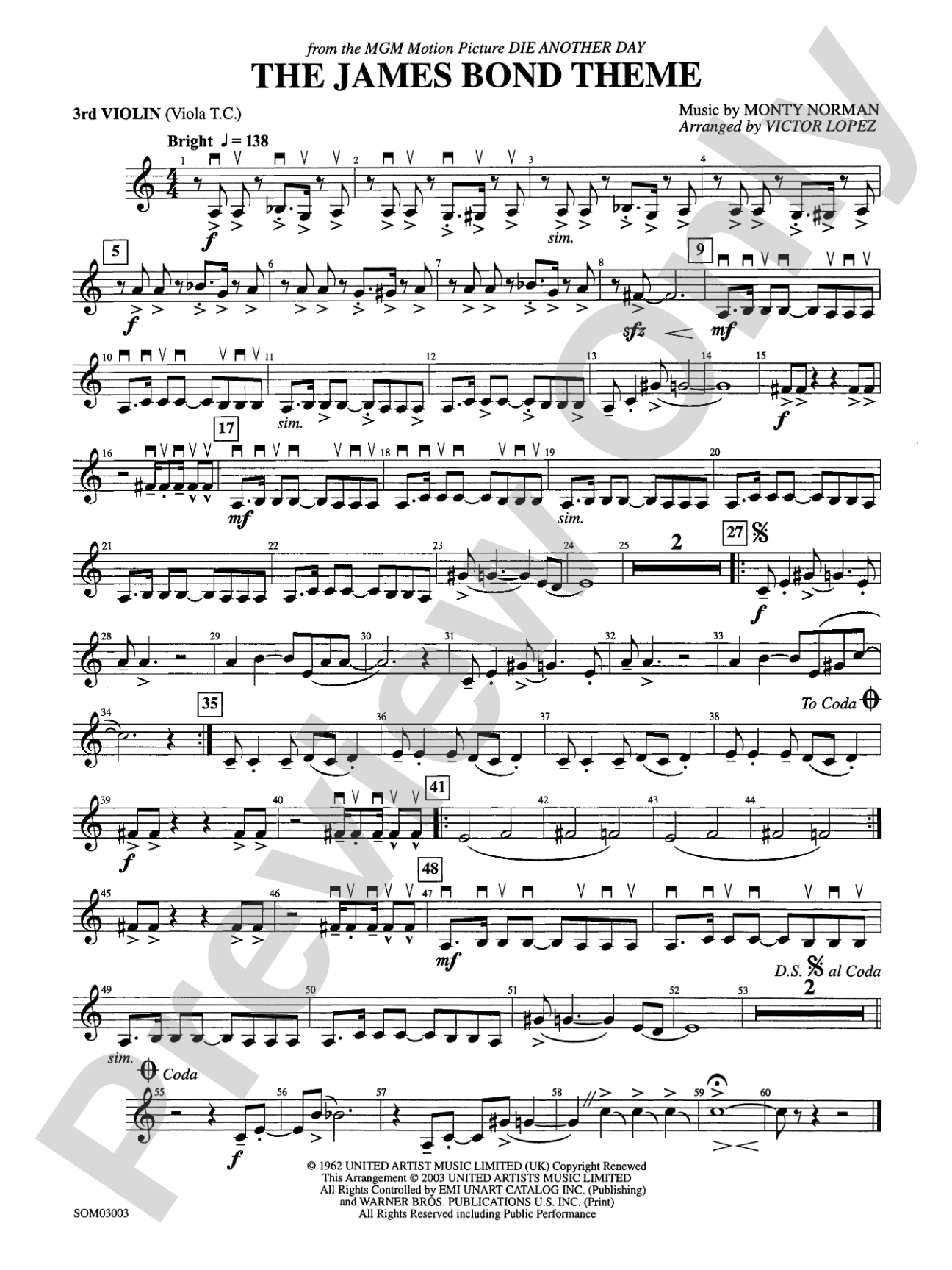 The James Bond Theme (from Die Another Day): 3rd Violin (Viola [TC])