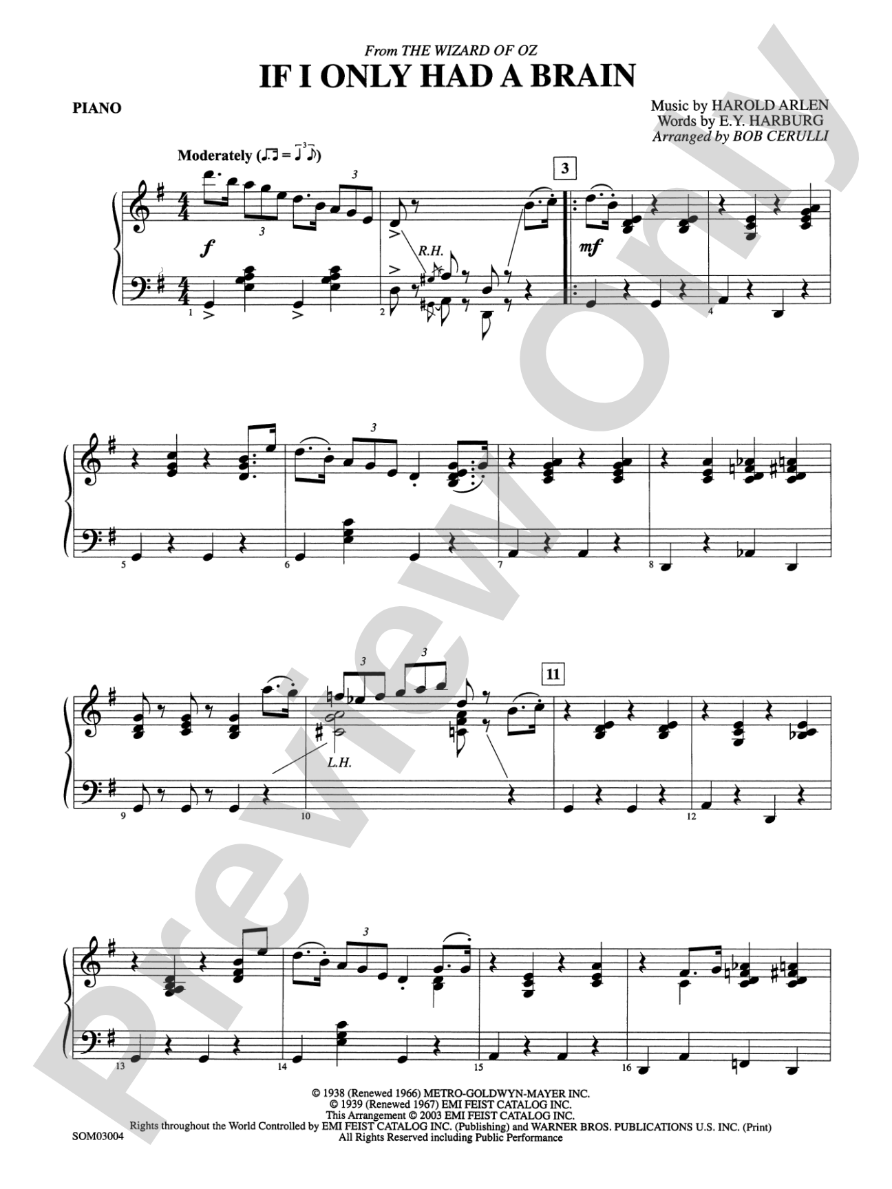 If I Only Had a Brain (from The Wizard of Oz): Piano Accompaniment