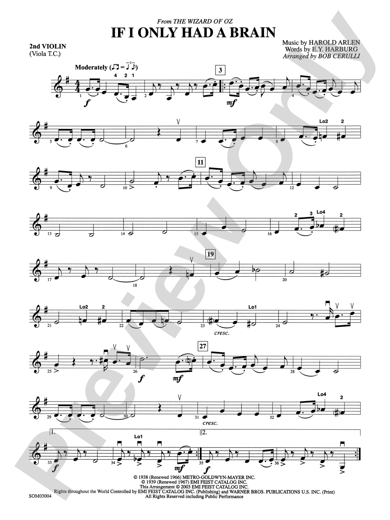 If I Only Had a Brain (from The Wizard of Oz): 2nd Violin