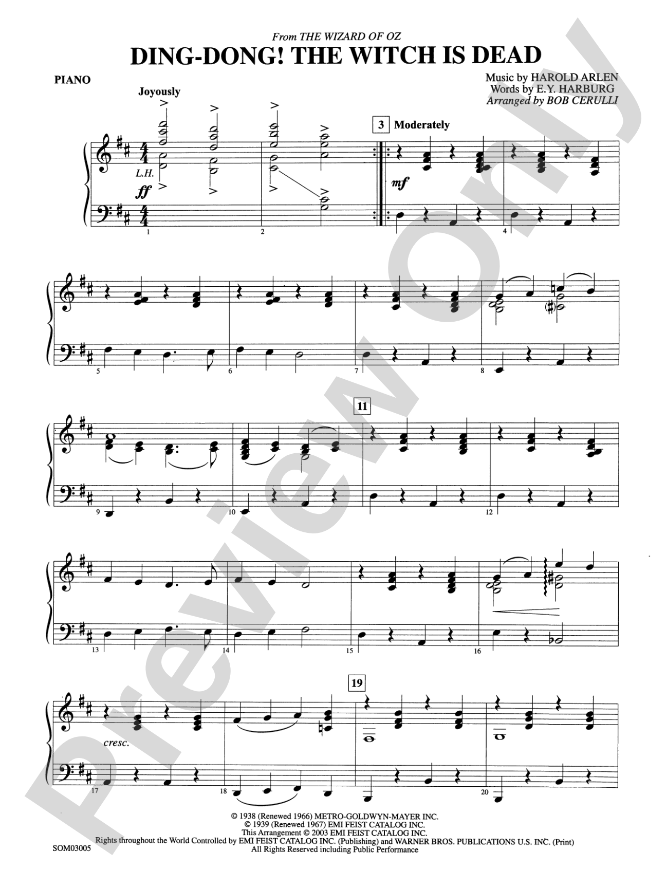 Ding Dong! The Witch Is Dead (from The Wizard of Oz): Piano Accompaniment