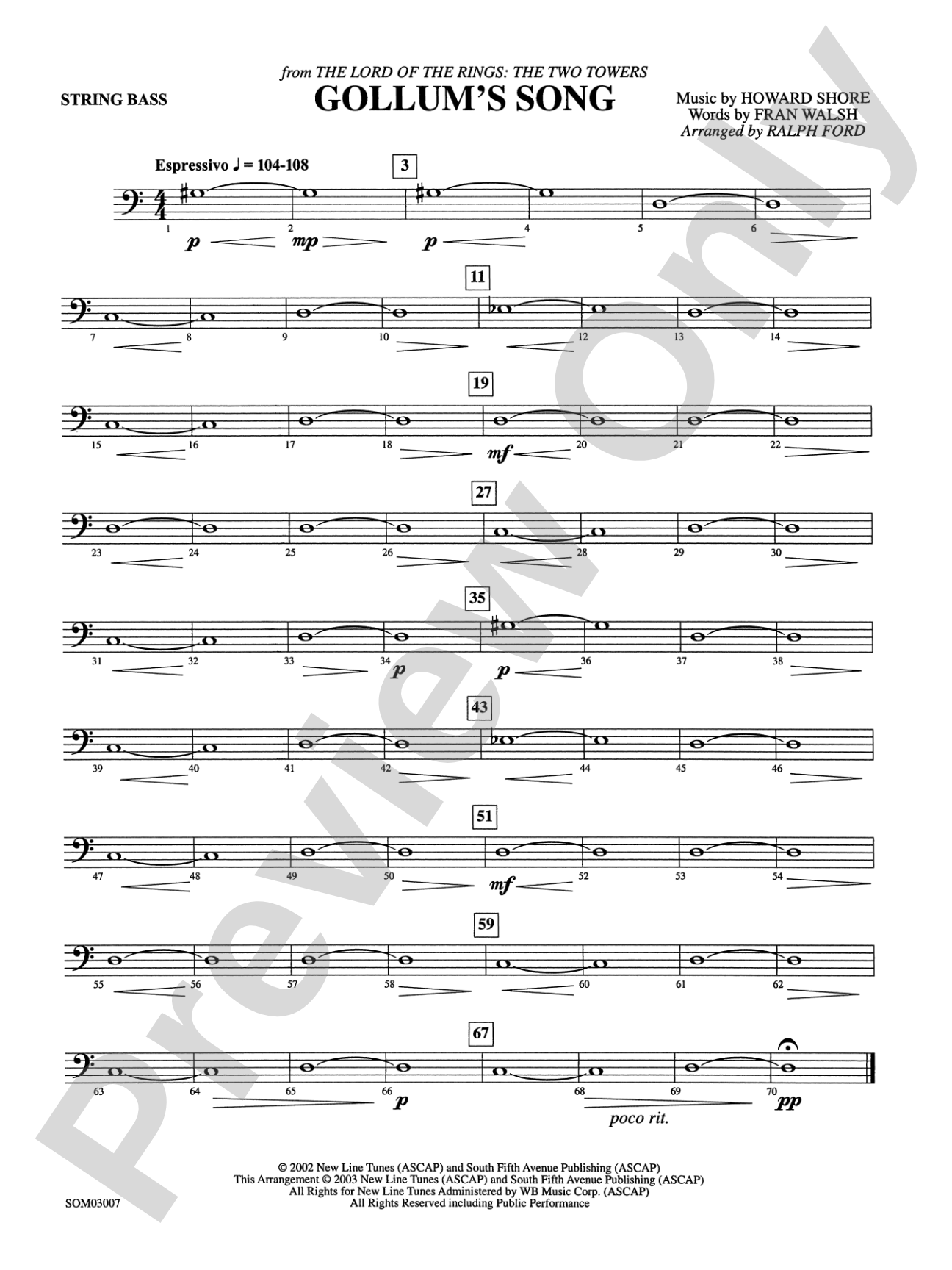 Gollum's Song (from The Lord of the Rings: The Two Towers): String Bass