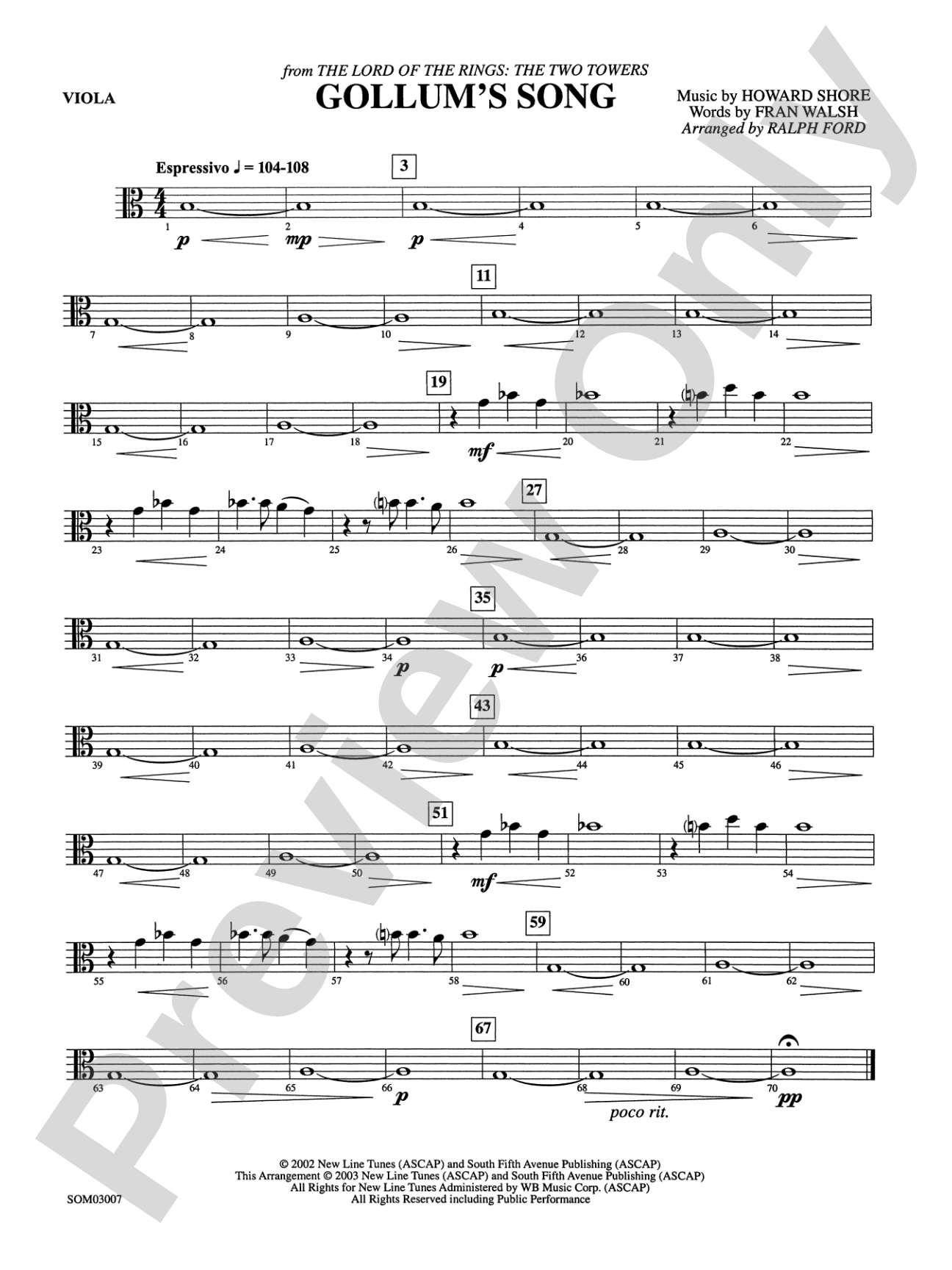 Gollum's Song (from The Lord of the Rings: The Two Towers): Viola