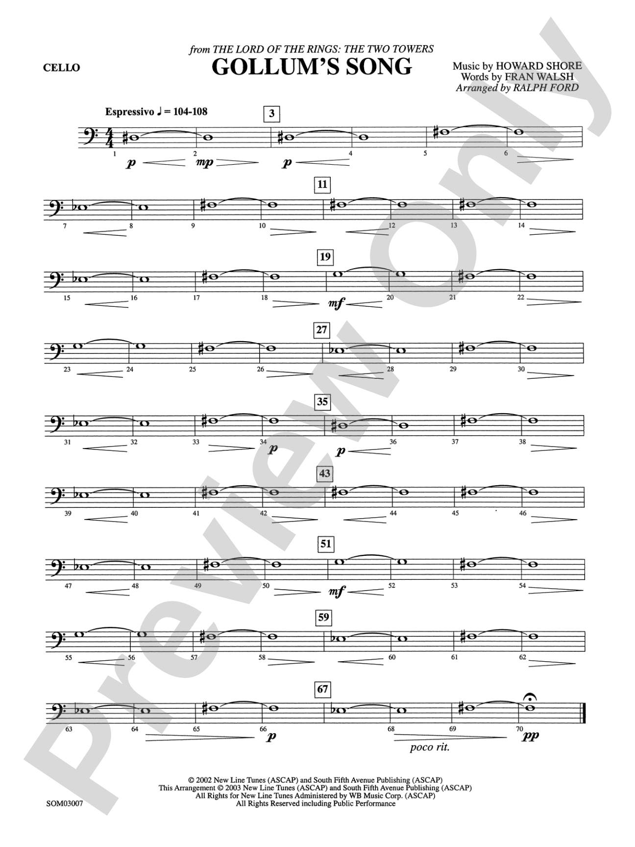 Gollum's Song (from The Lord of the Rings: The Two Towers): Cello