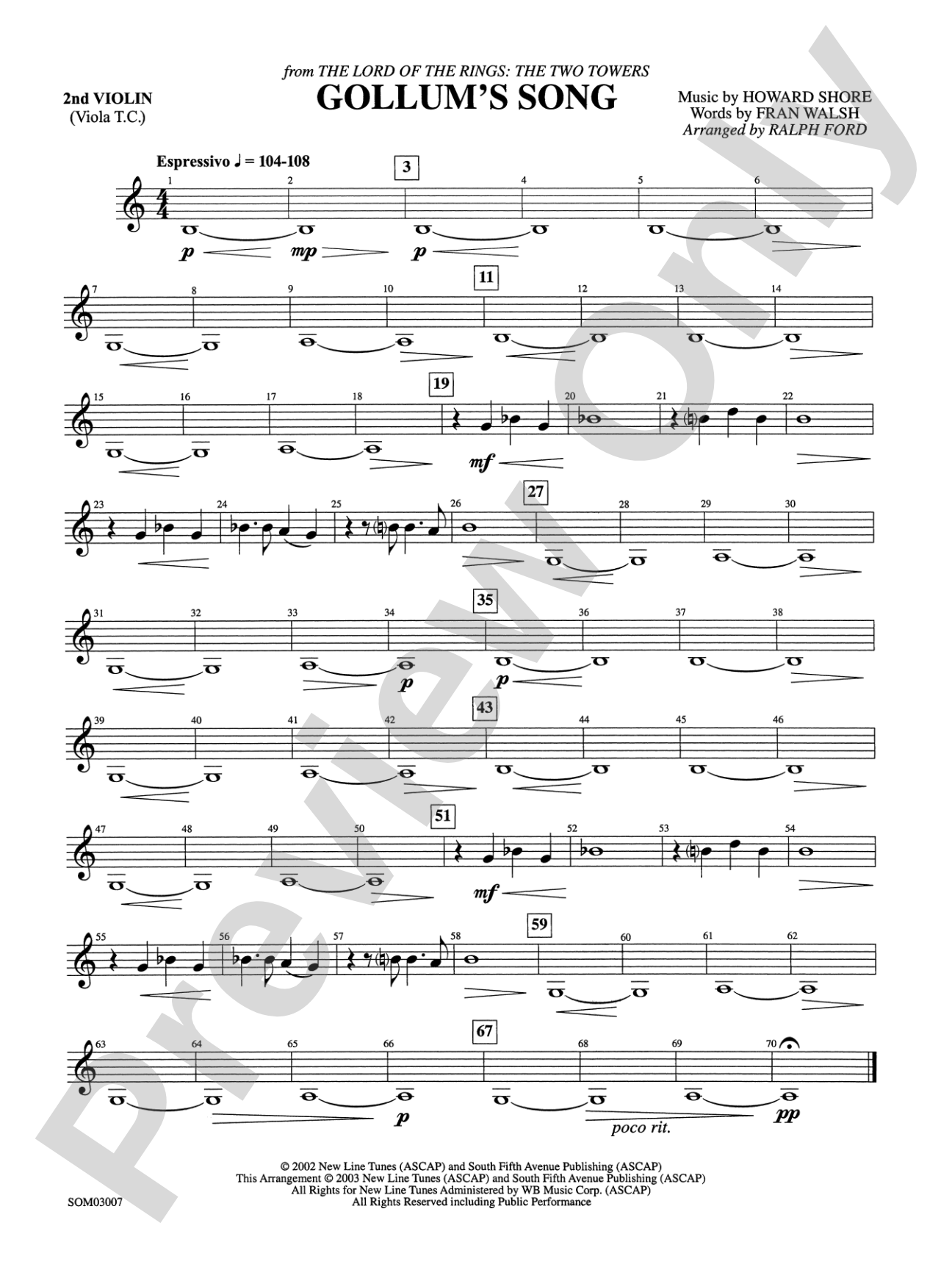 Gollum's Song (from The Lord of the Rings: The Two Towers): 2nd Violin