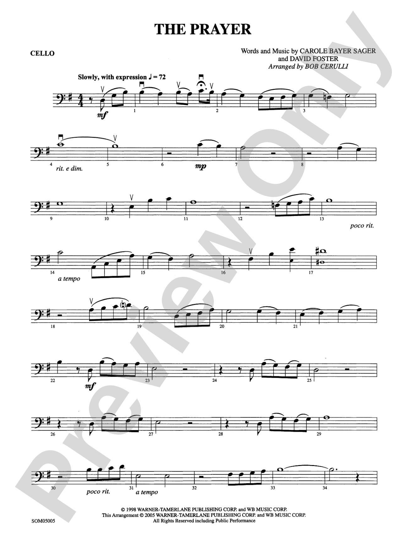 The Prayer: Cello