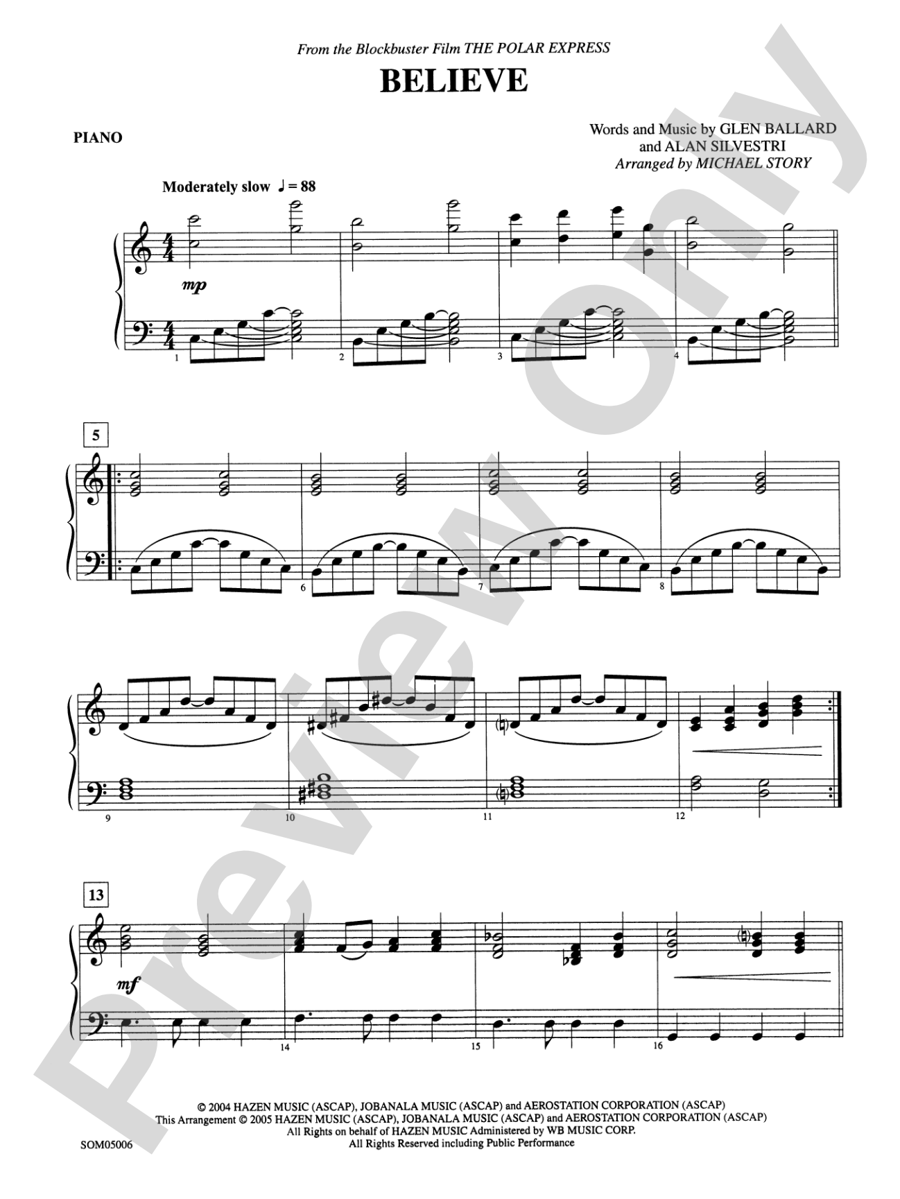 Believe (from The Polar Express): Piano Accompaniment