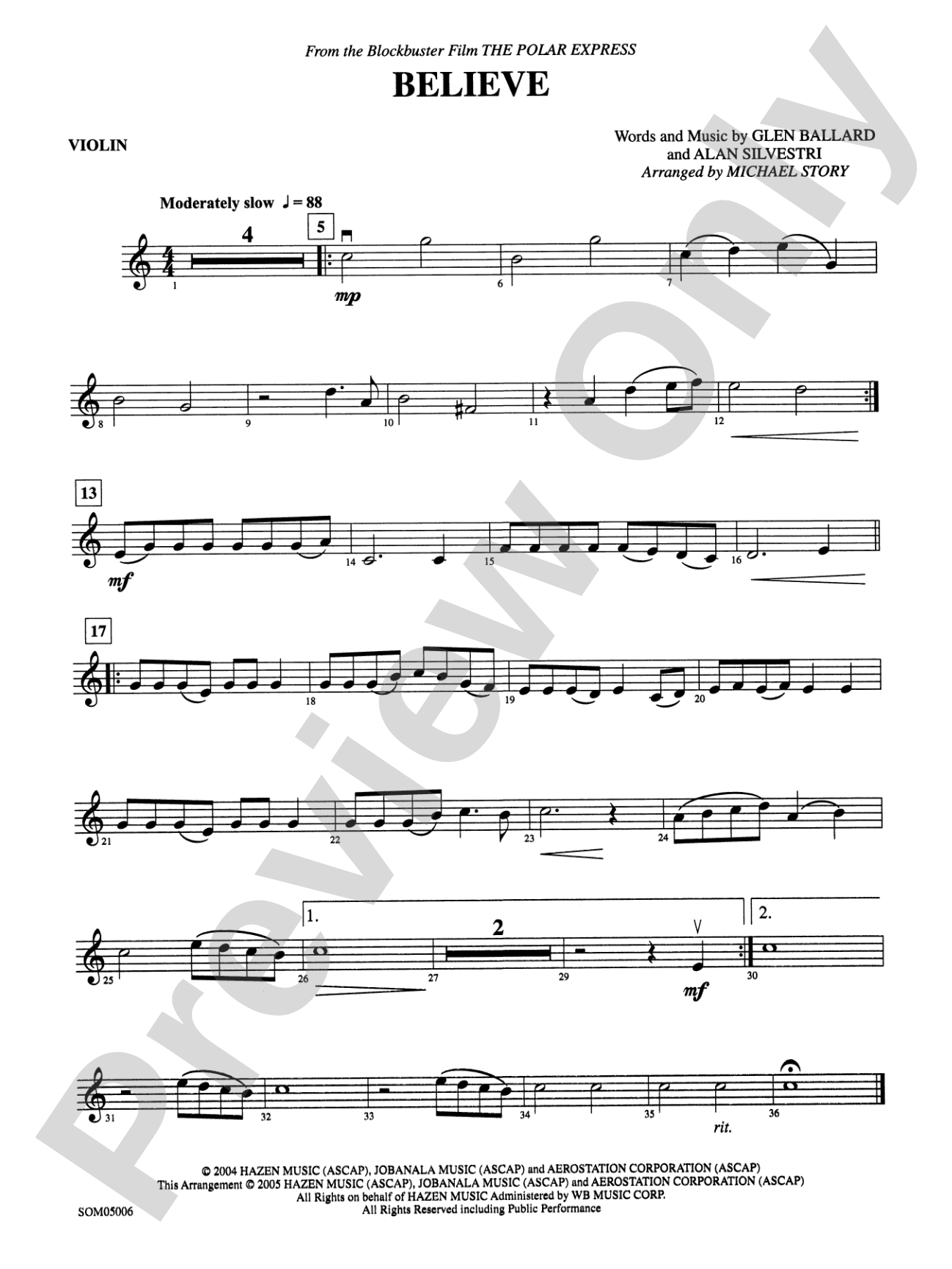 Believe (from The Polar Express): 1st Violin