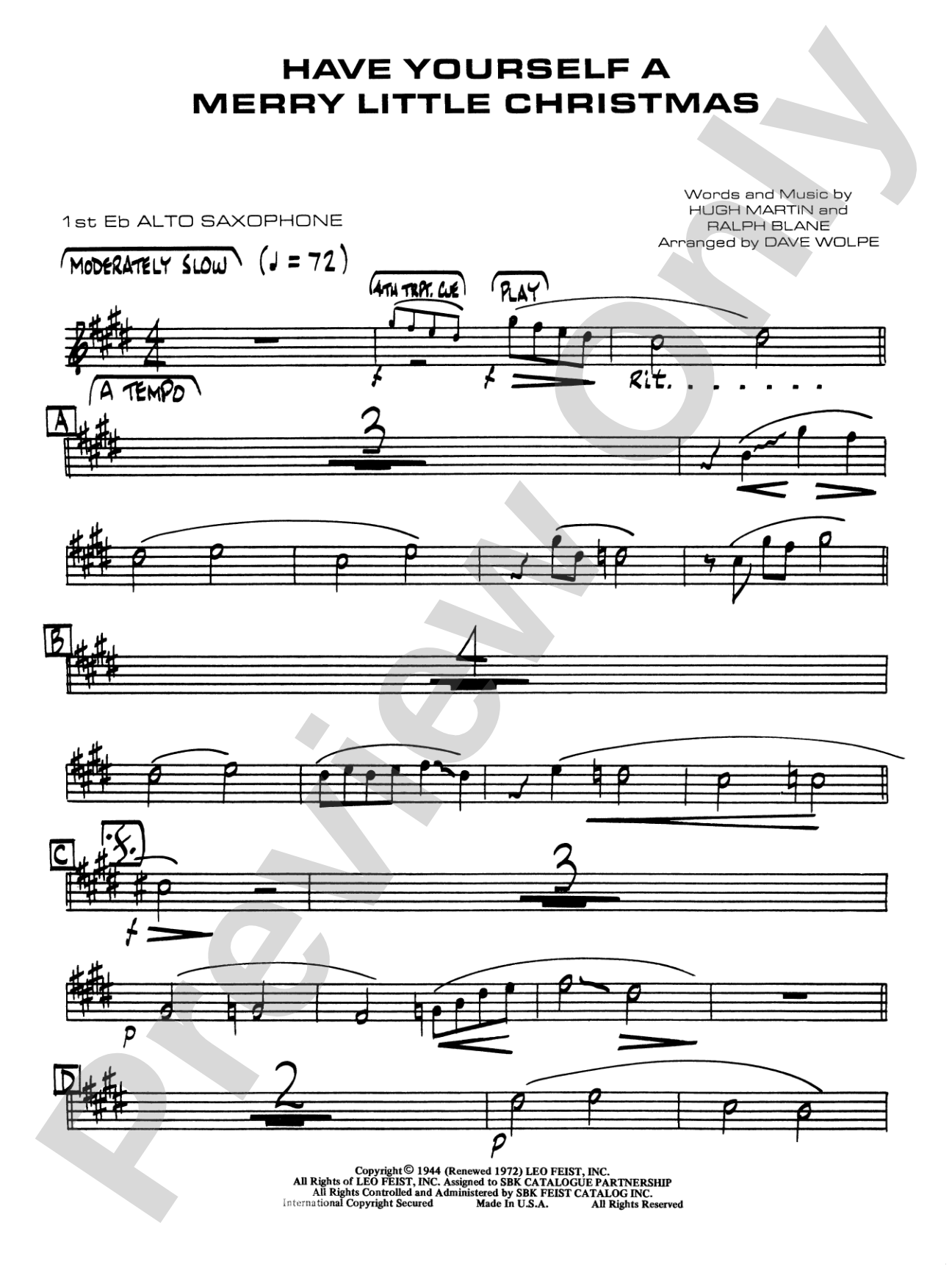 Have Yourself a Merry Little Christmas: E-flat Alto Saxophone