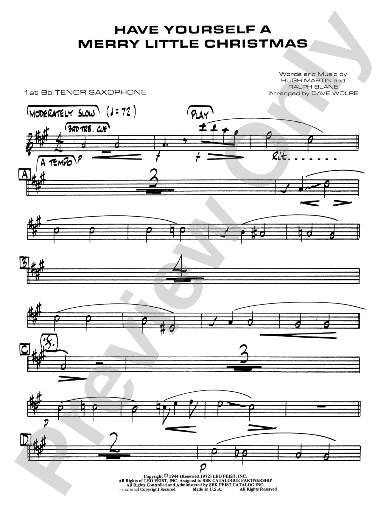 Have Yourself a Merry Little Christmas: B-flat Tenor Saxophone