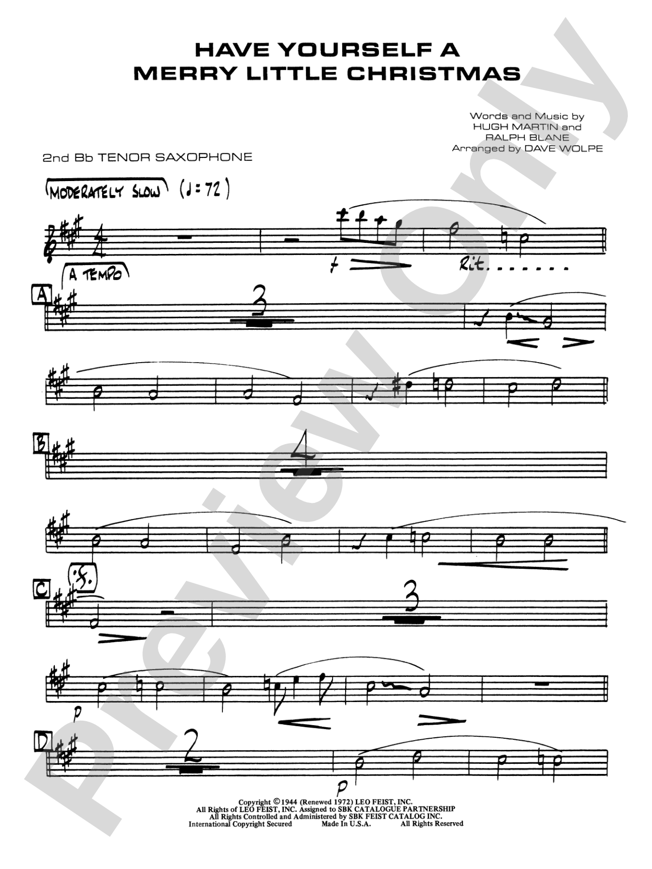 Have Yourself a Merry Little Christmas: 2nd B-flat Tenor Saxophone
