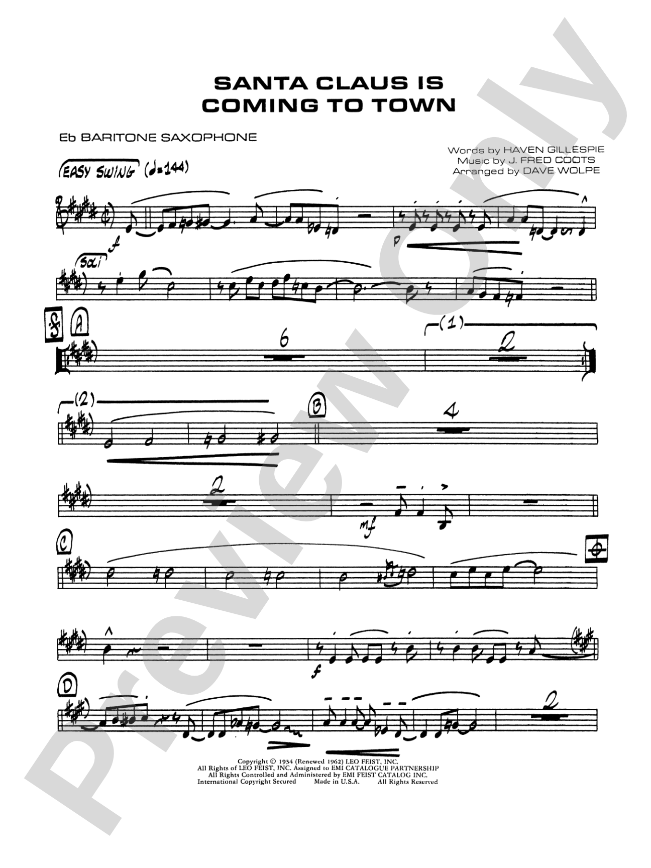 Santa Claus Is Coming to Town: E-flat Baritone Saxophone