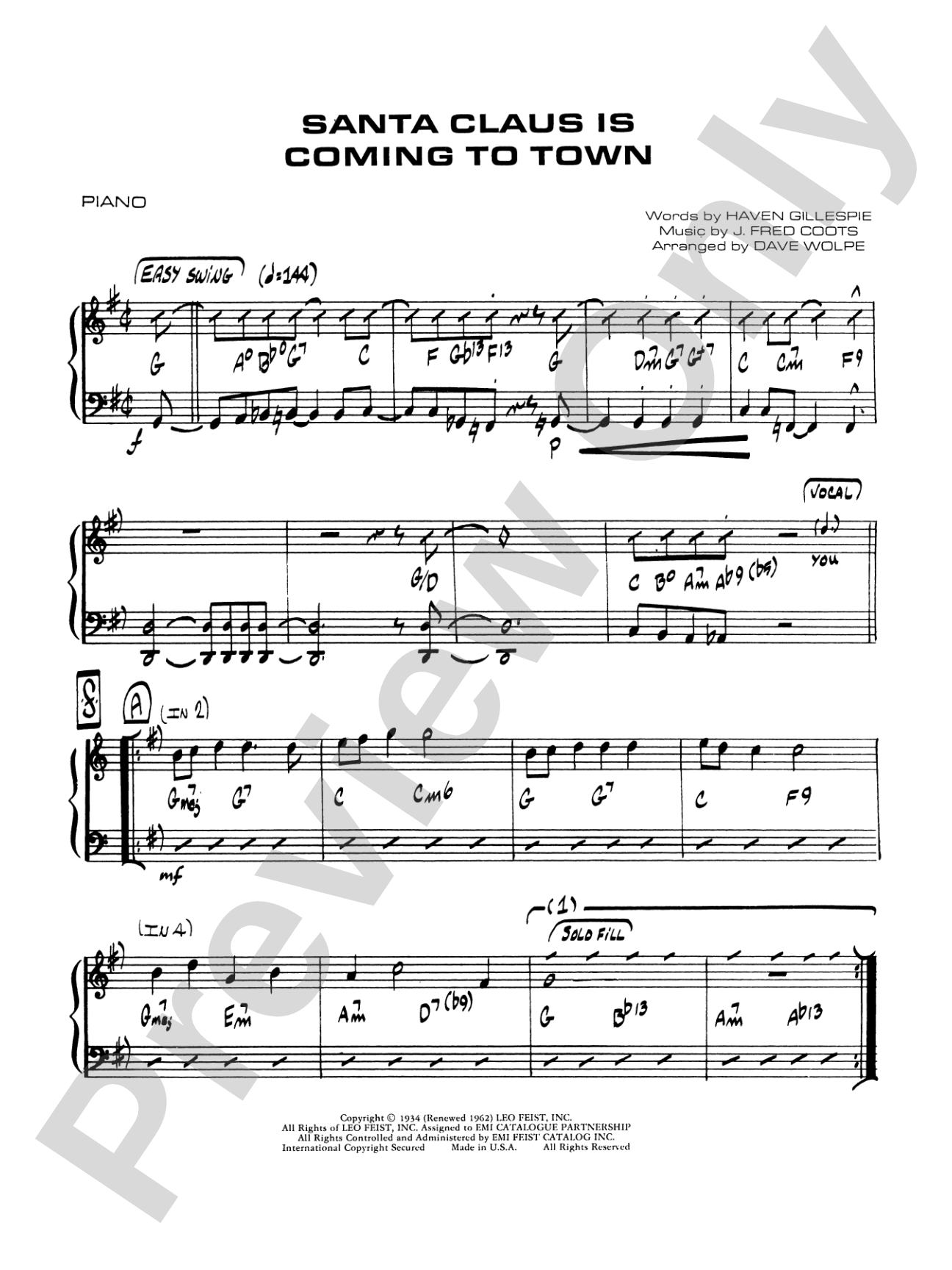 Santa Claus Is Coming to Town: Piano Accompaniment