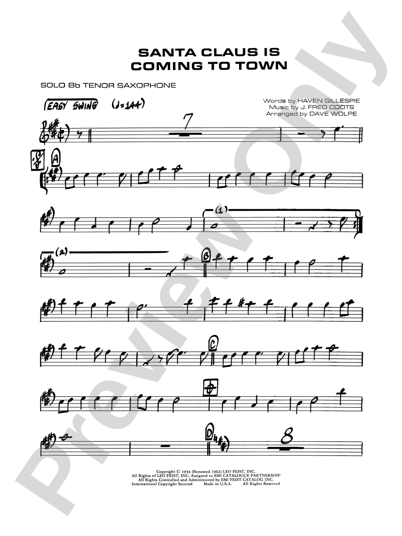 Santa Claus Is Coming to Town: B-flat Soprano Saxophone
