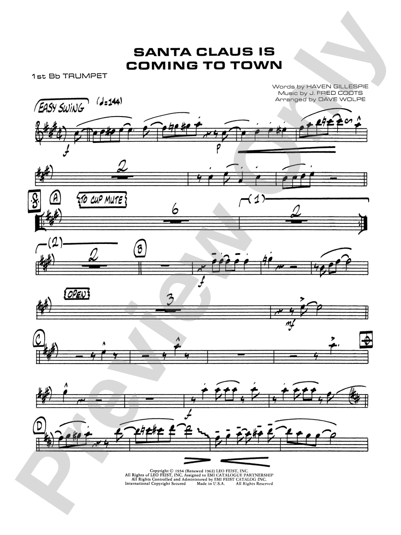 Santa Claus Is Coming to Town: 1st B-flat Trumpet