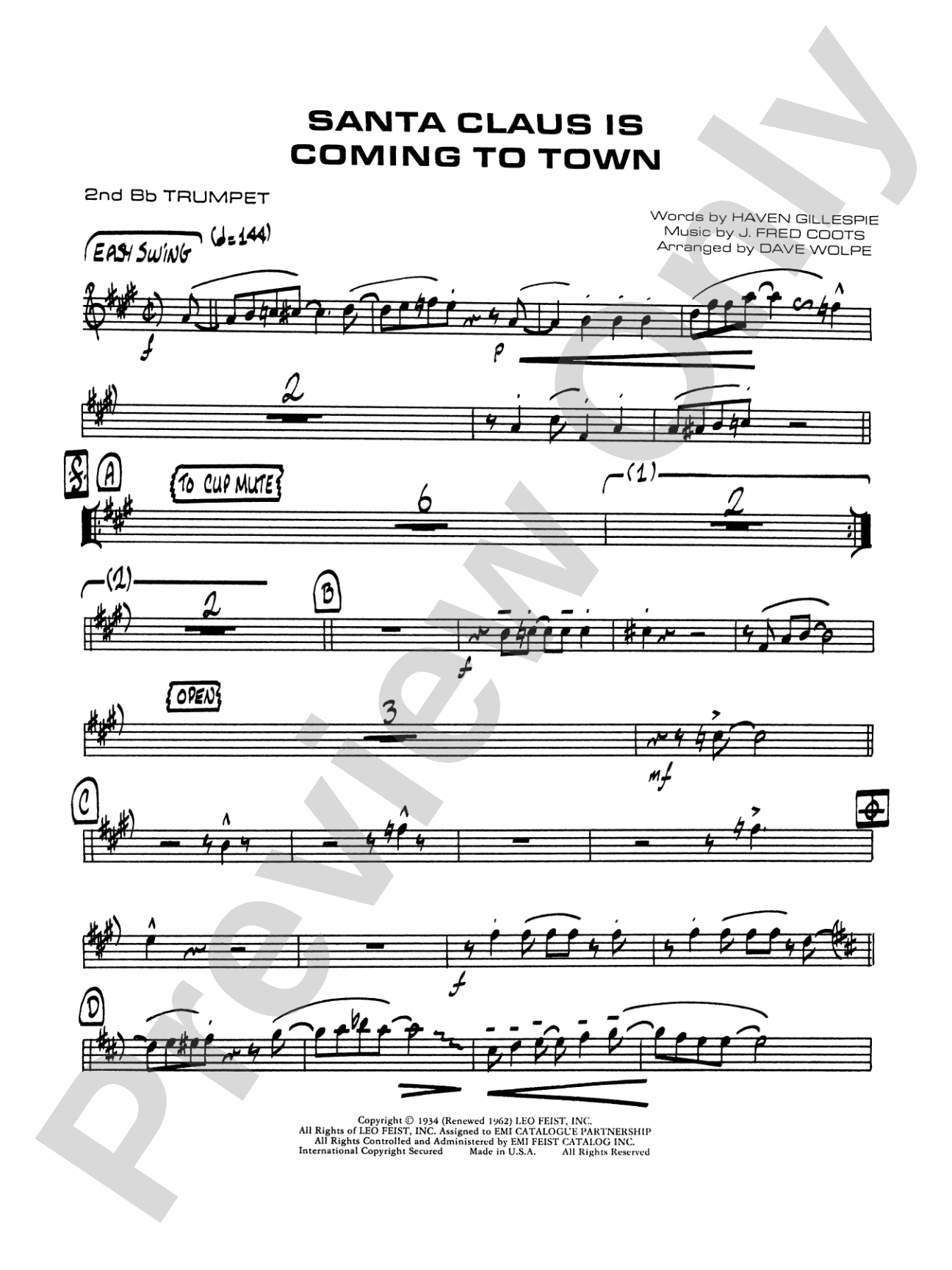 Santa Claus Is Coming to Town: 2nd B-flat Trumpet