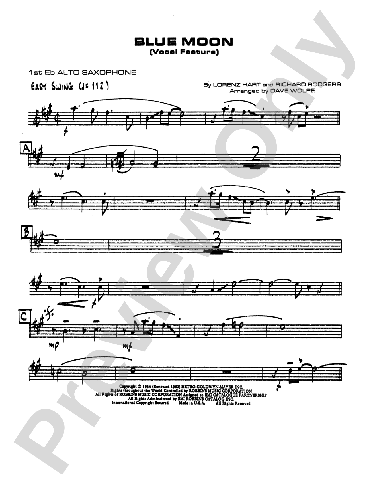 Blue Moon: E-flat Alto Saxophone