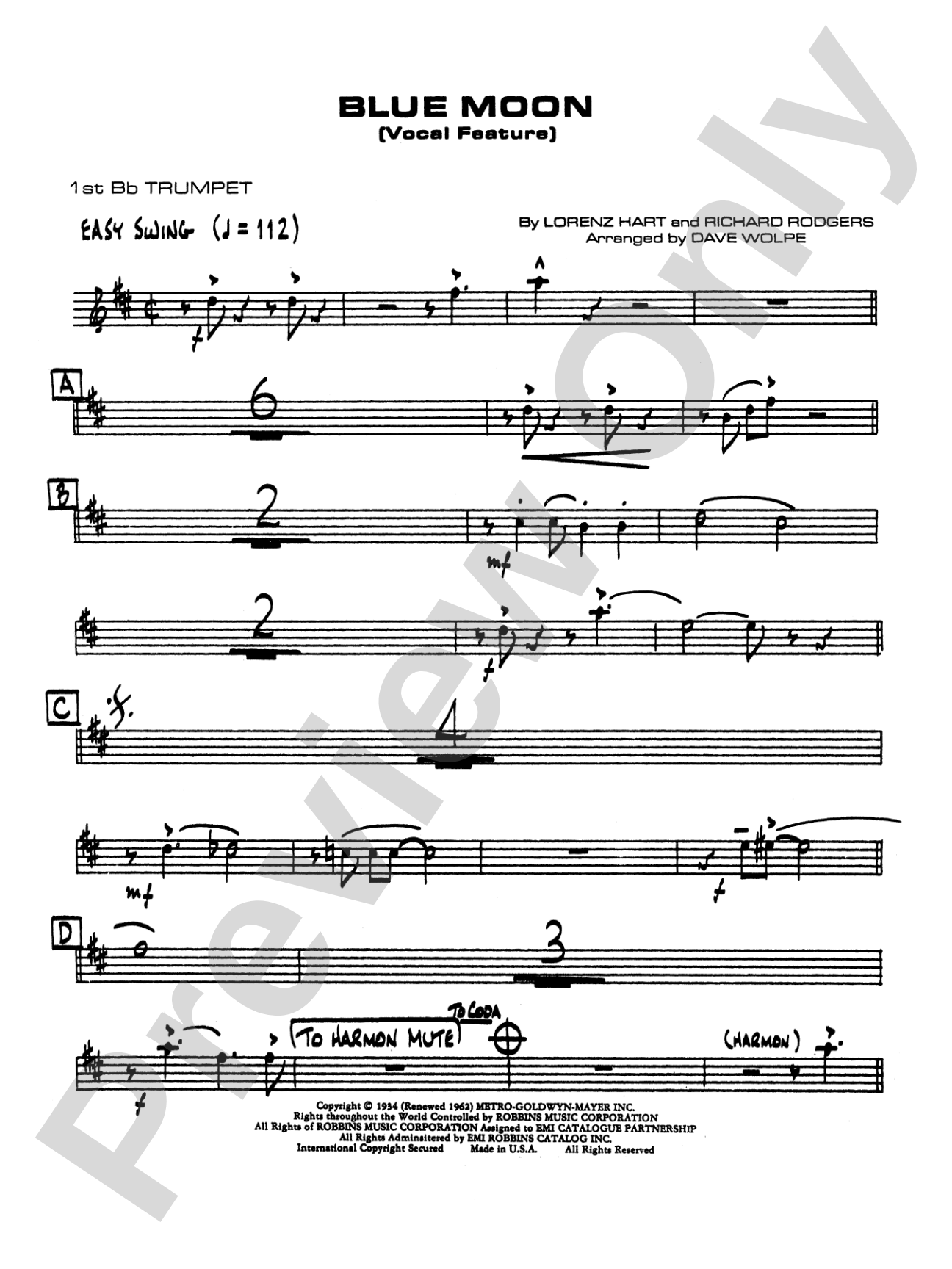 Blue Moon: 1st B-flat Trumpet