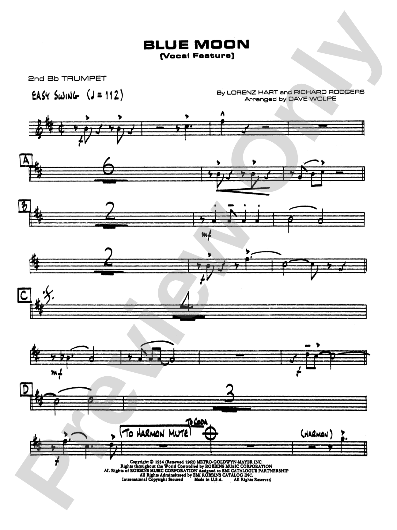 Blue Moon: 2nd B-flat Trumpet