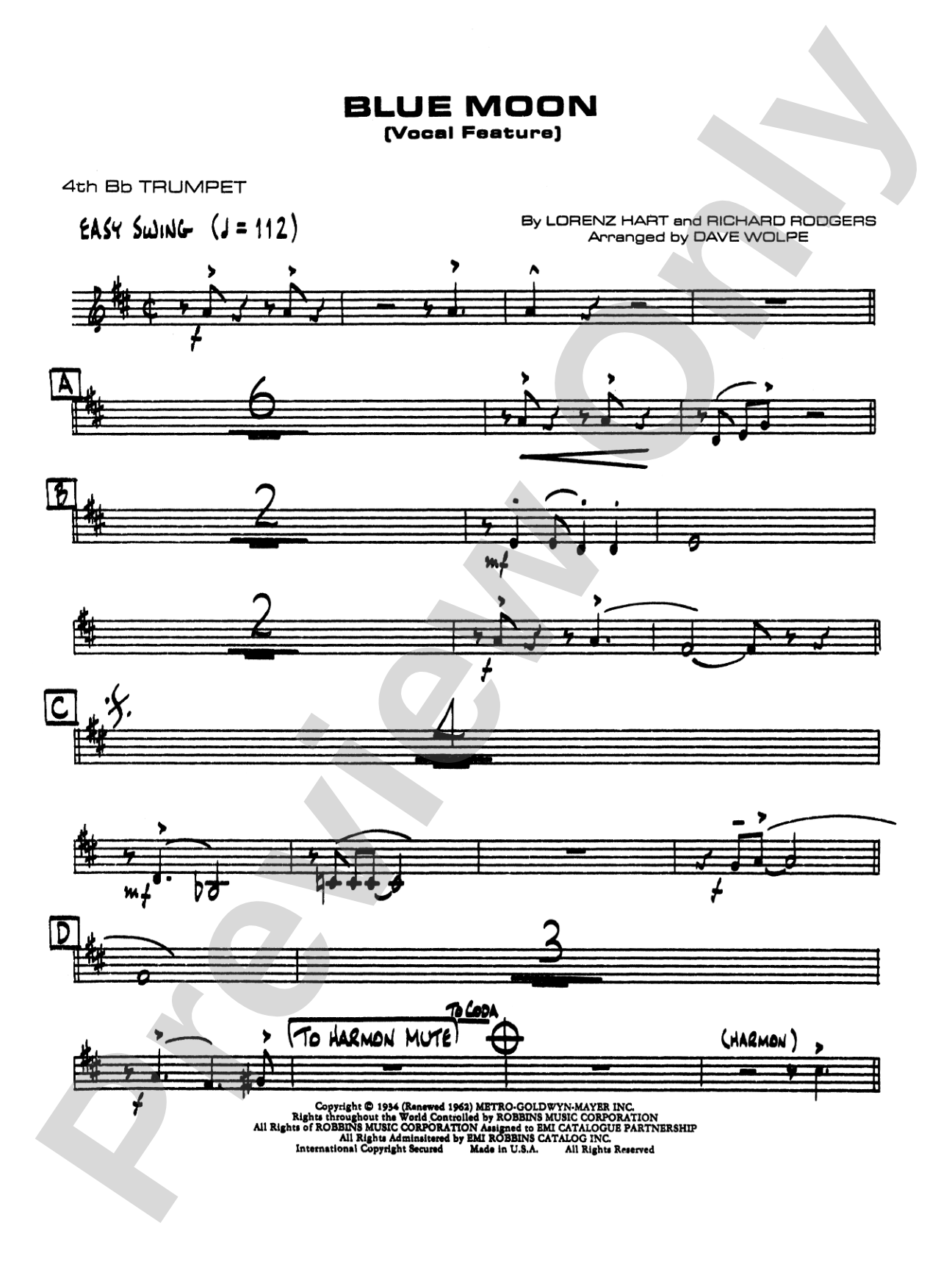 Blue Moon: 4th B-flat Trumpet