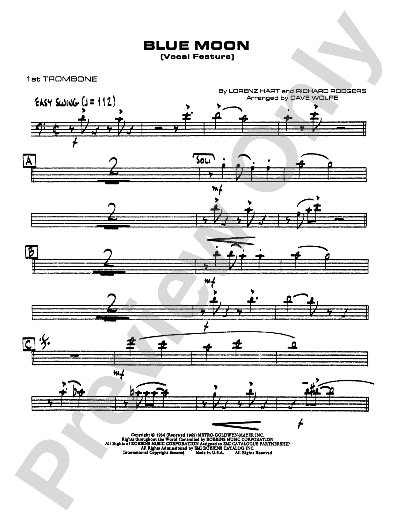 Blue Moon: 1st Trombone