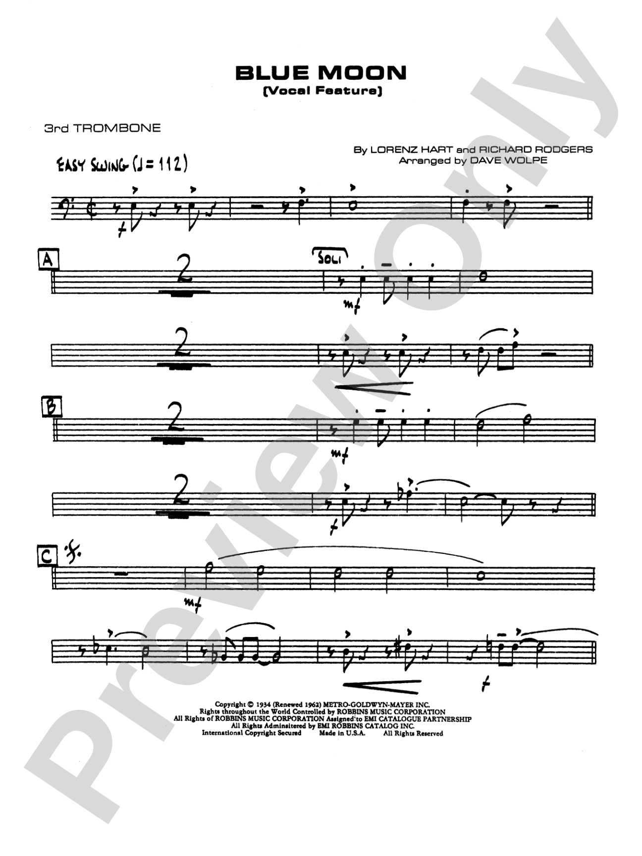 Blue Moon: 3rd Trombone
