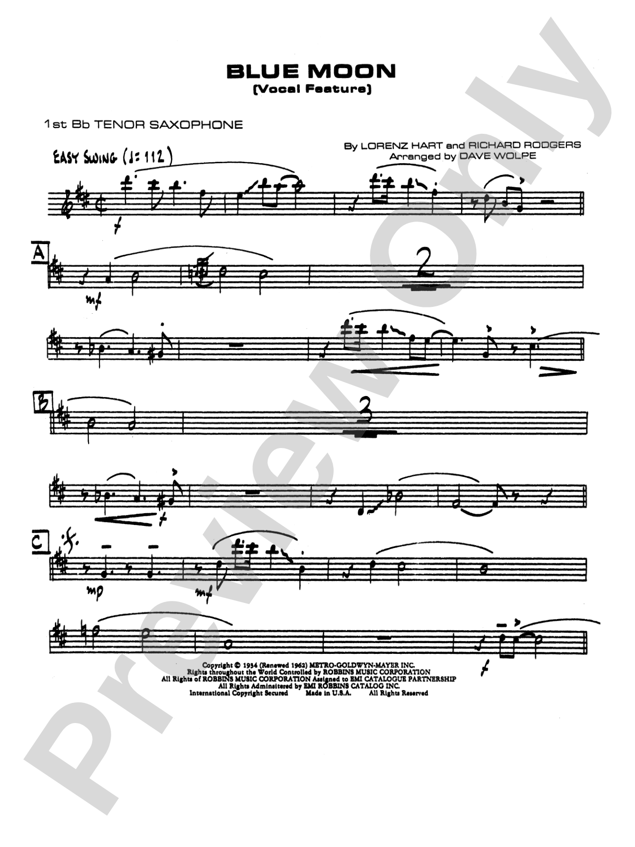 Blue Moon: B-flat Tenor Saxophone