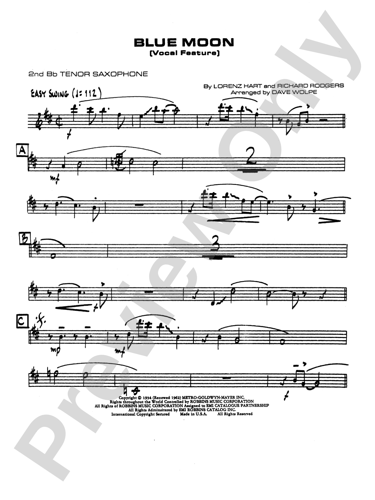 Blue Moon: 2nd B-flat Tenor Saxophone