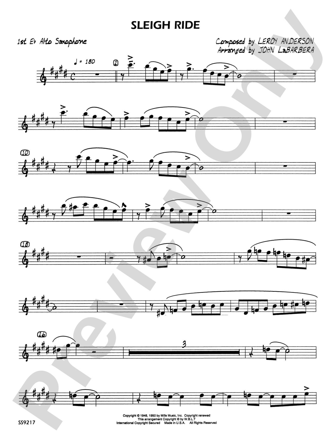 Sleigh Ride: E-flat Alto Saxophone