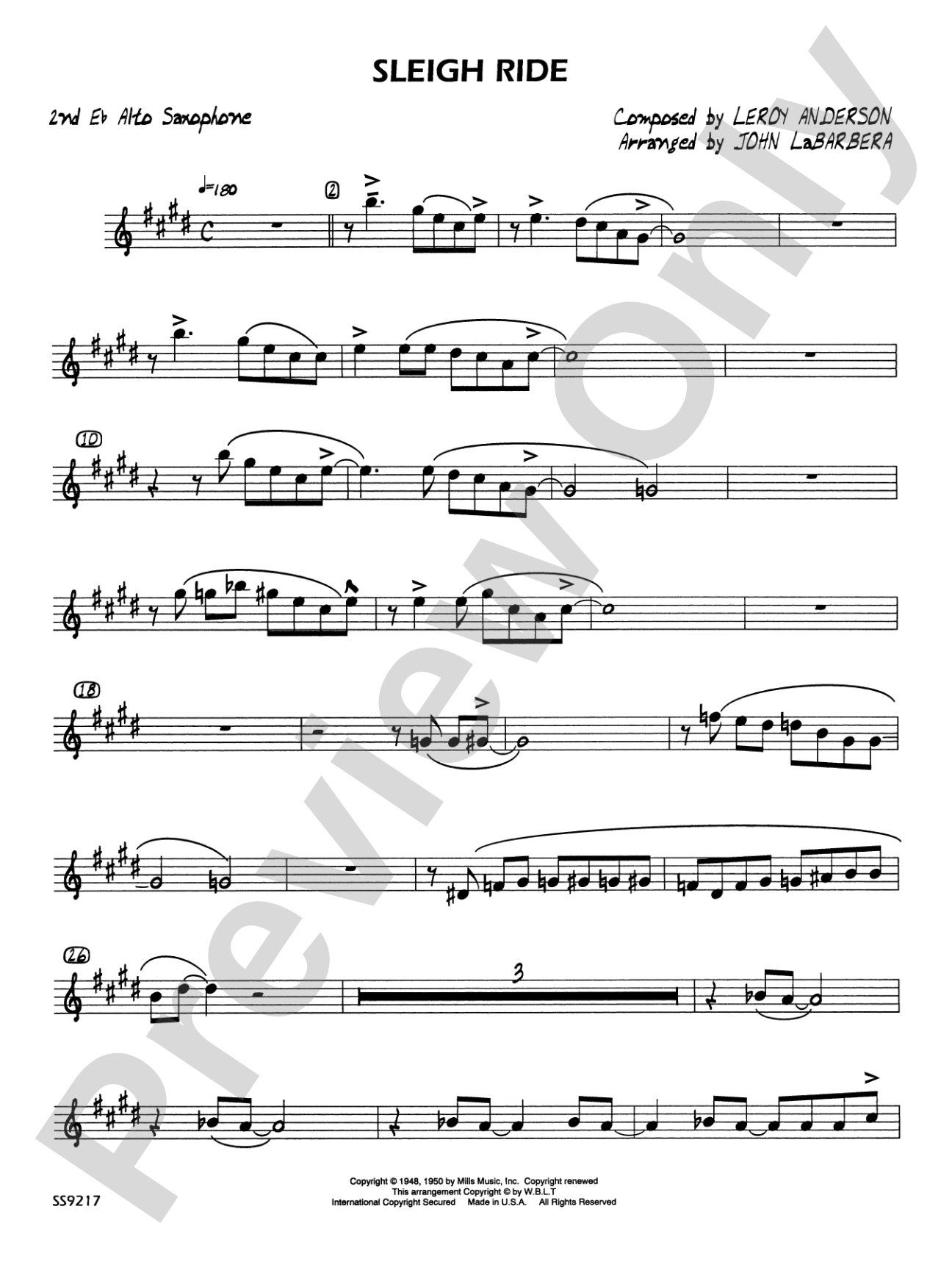 Sleigh Ride: 2nd E-flat Alto Saxophone