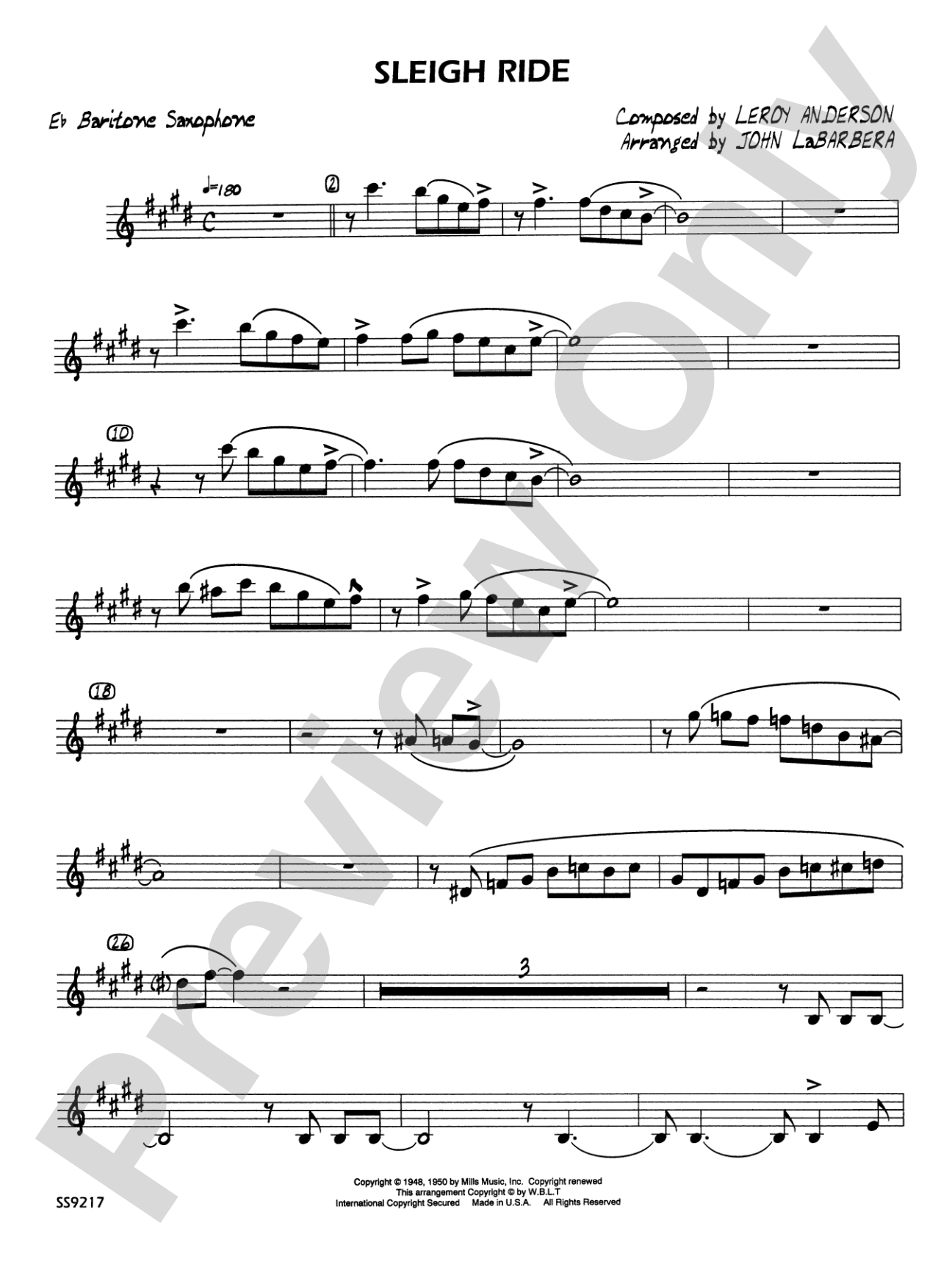 Sleigh Ride: E-flat Baritone Saxophone