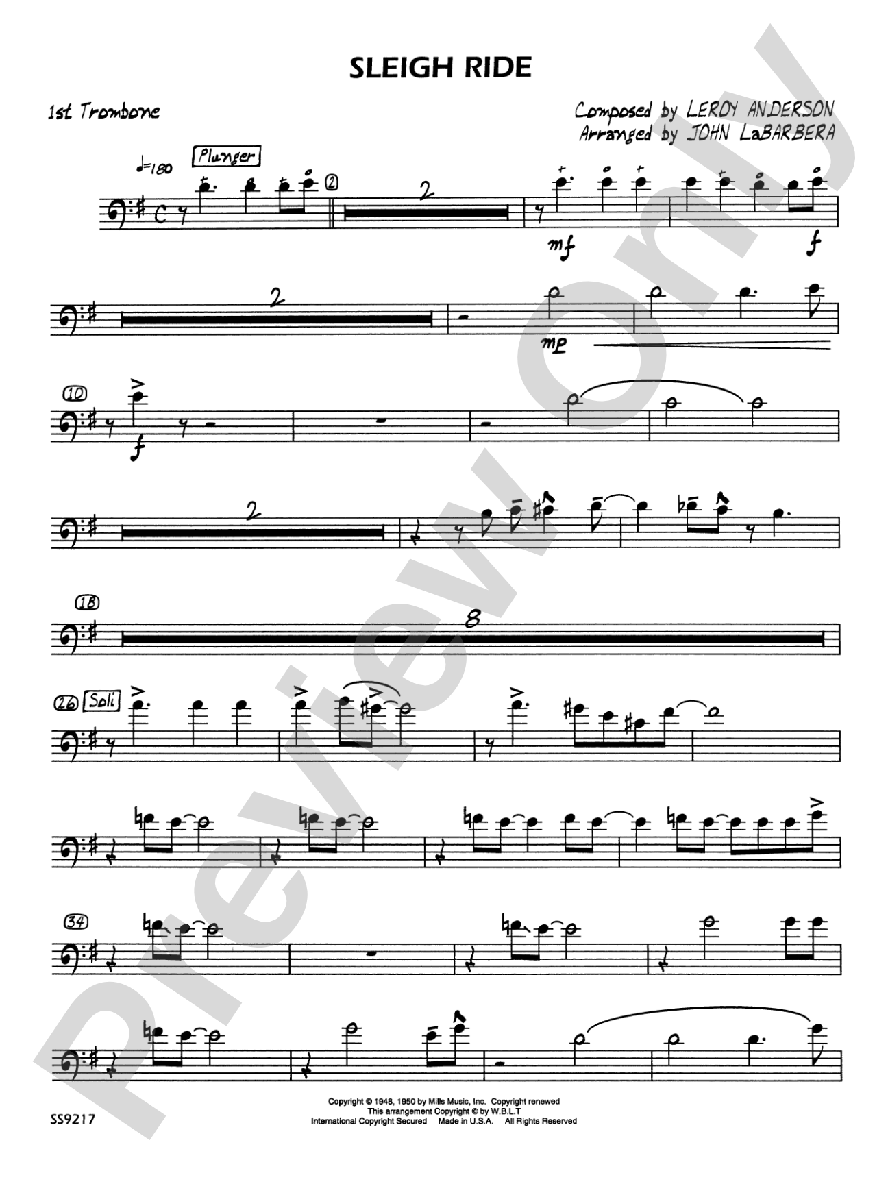 Sleigh Ride: 1st Trombone