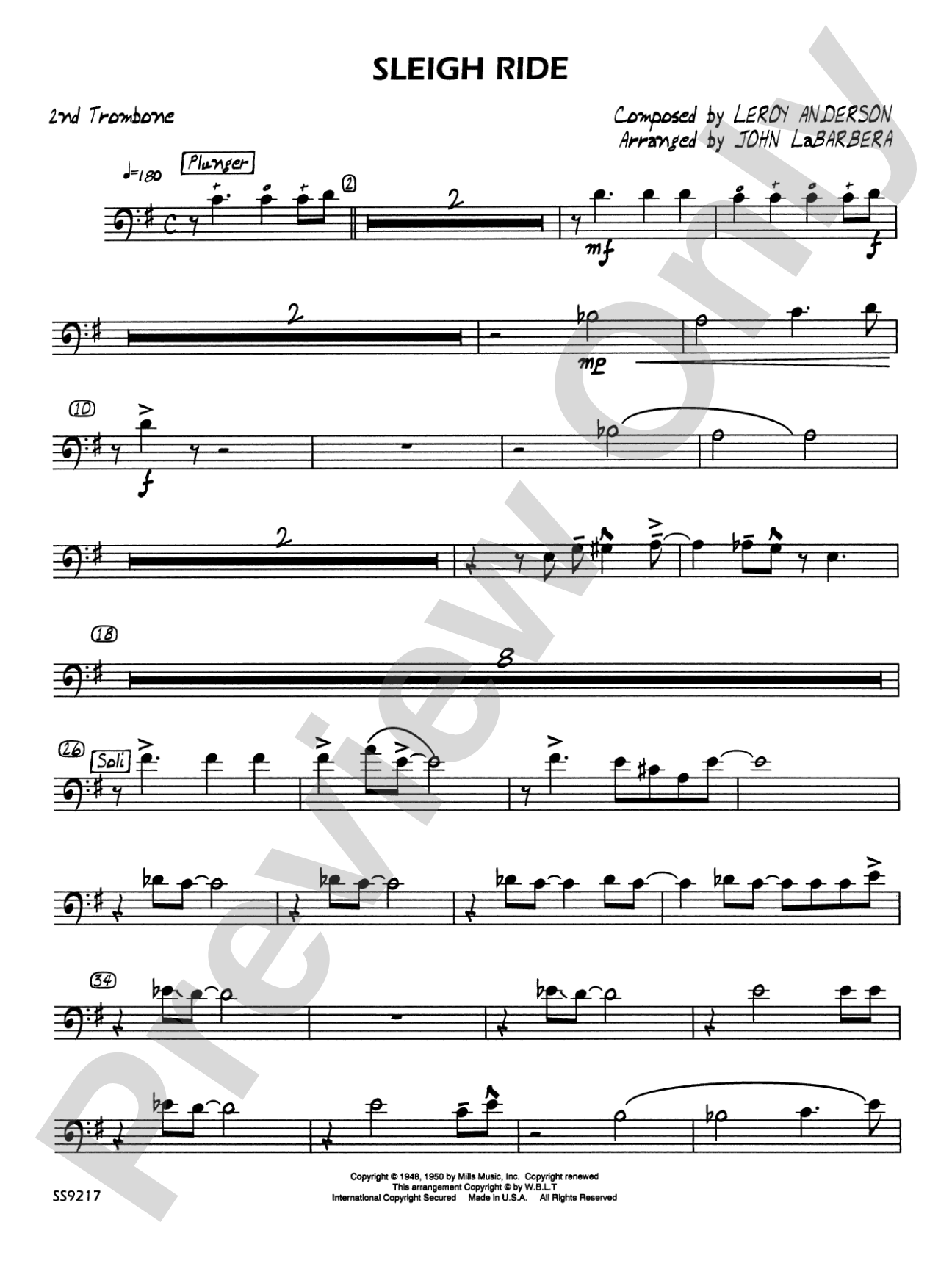 Sleigh Ride: 2nd Trombone